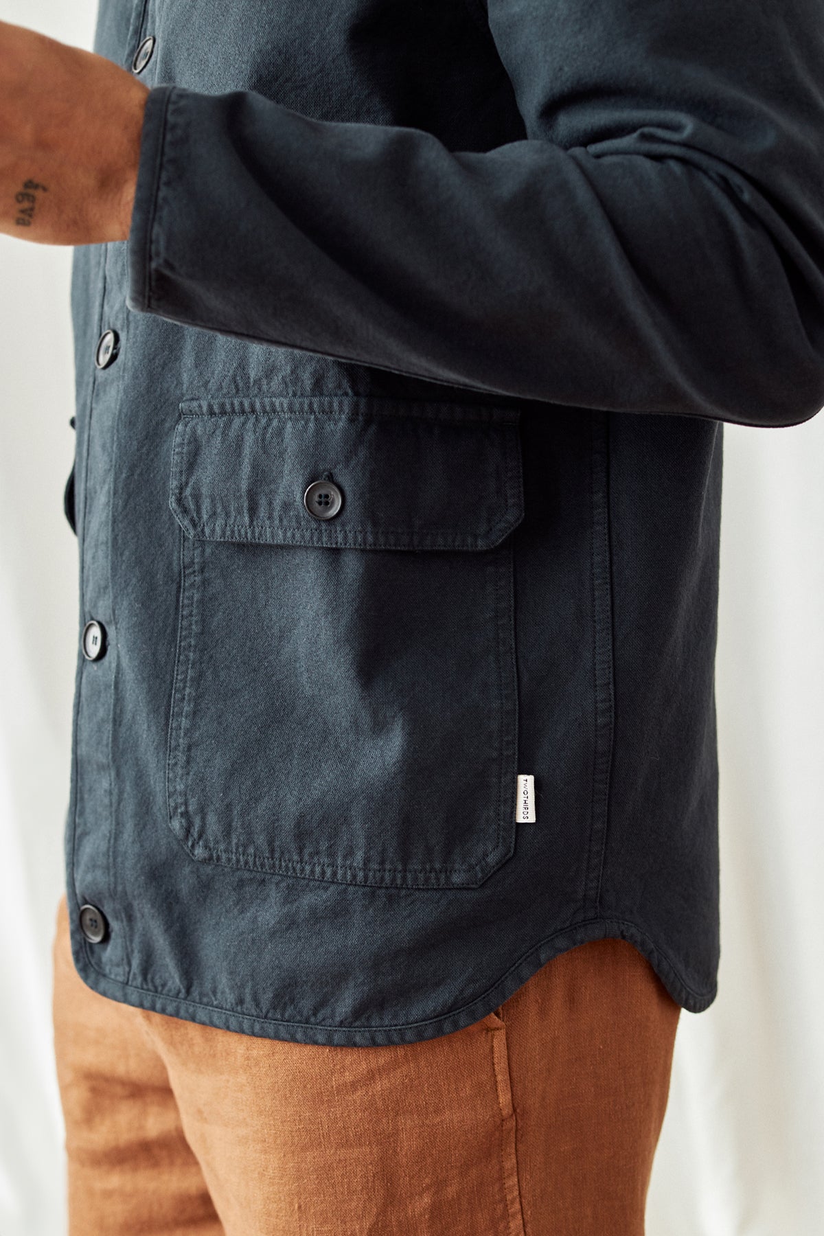 blue sustainable jacket with pocket