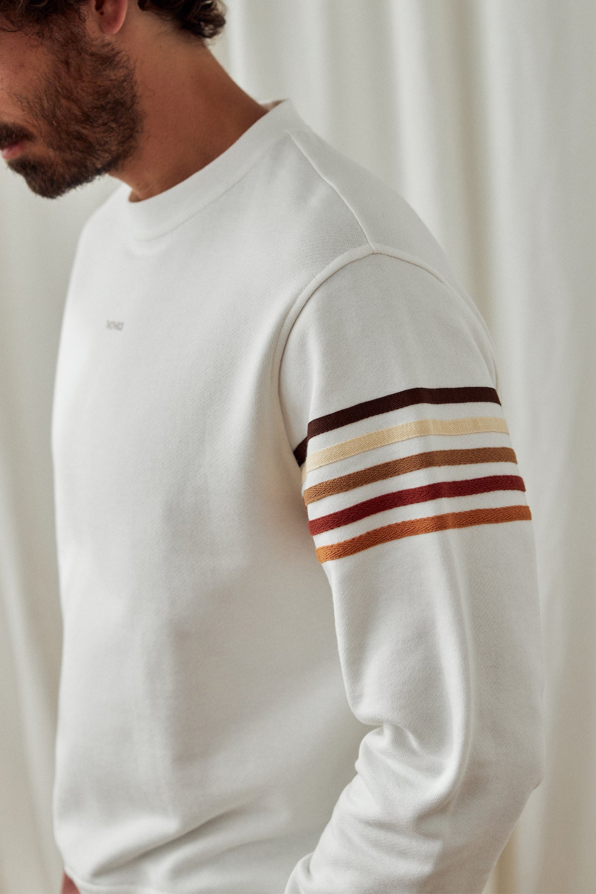 sustainable white striped sweat