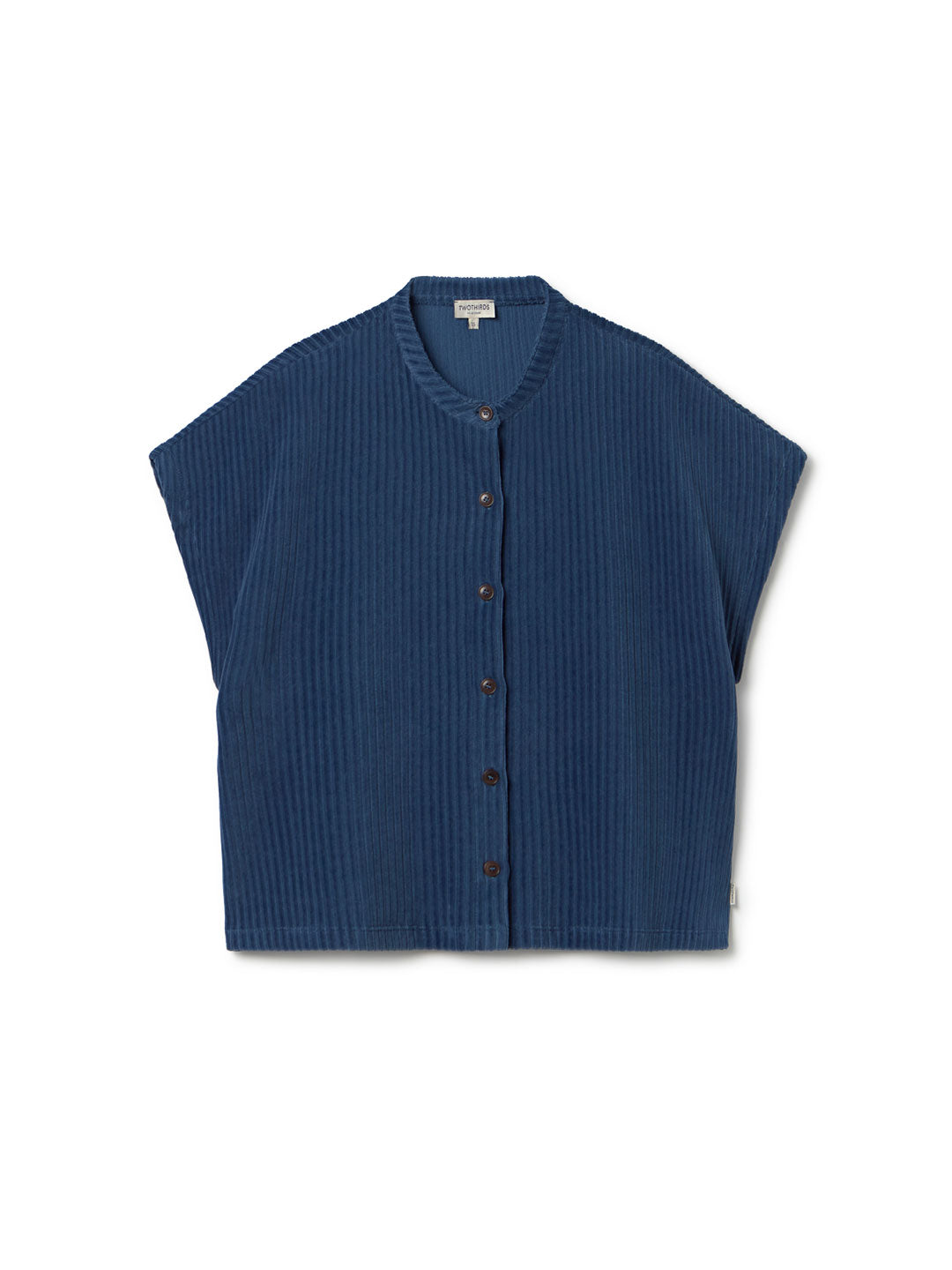 Navy ribbed sleeveless top with buttons