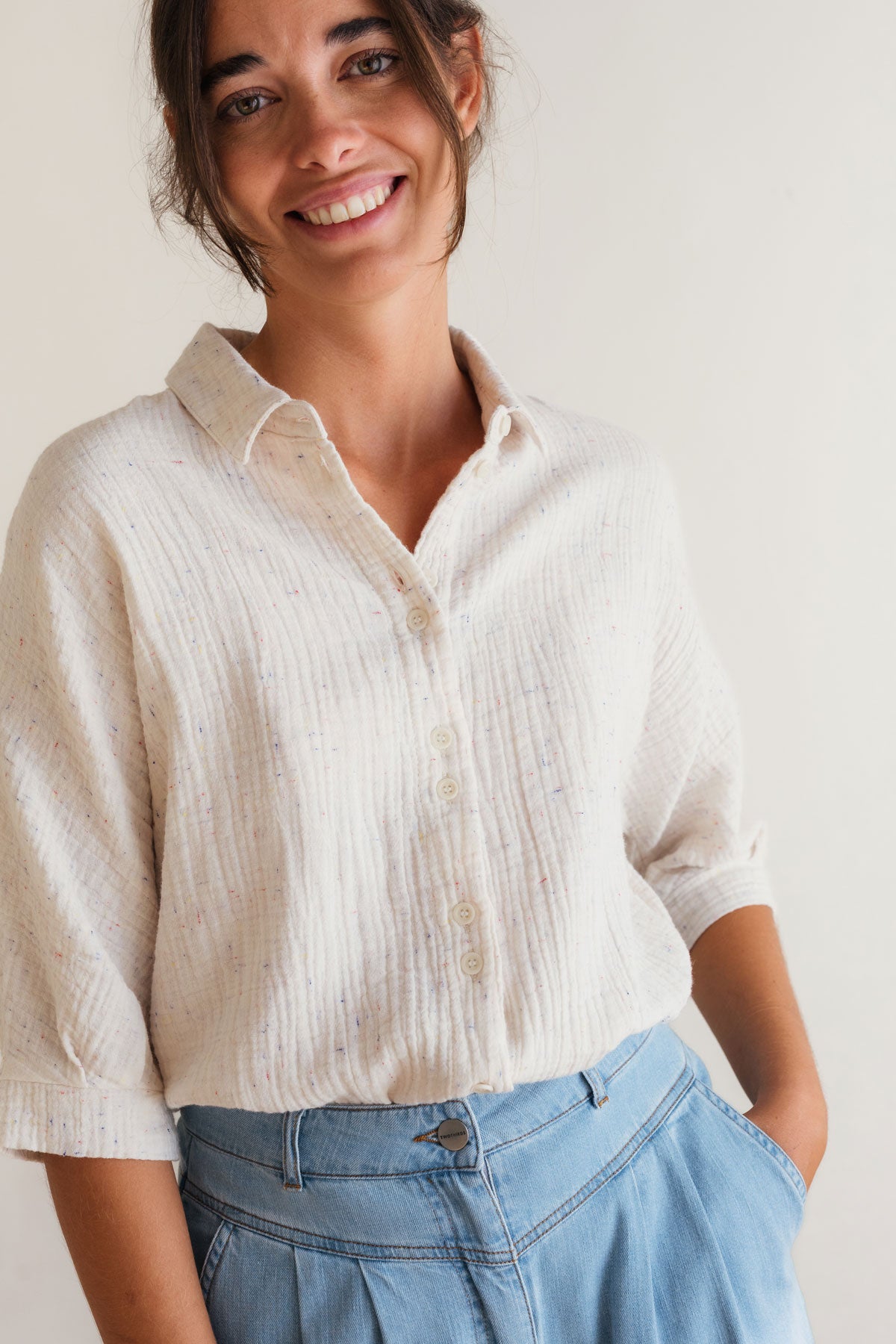 Vegan textured cream blouse