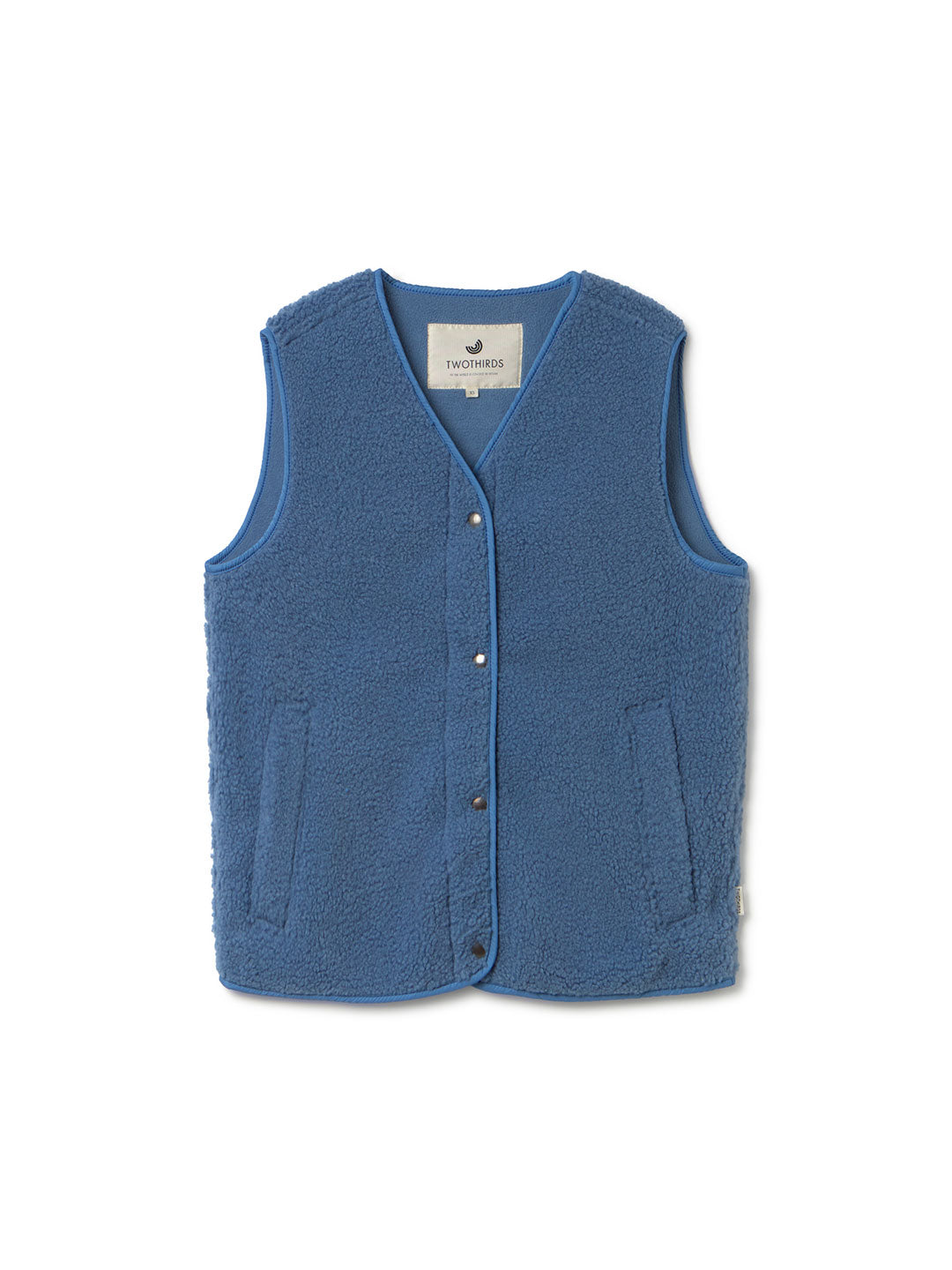 Blue fleece vest with snap buttons