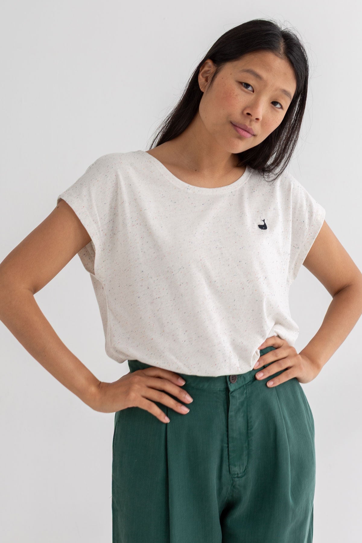 Multicolour neps top women green pants wear view front