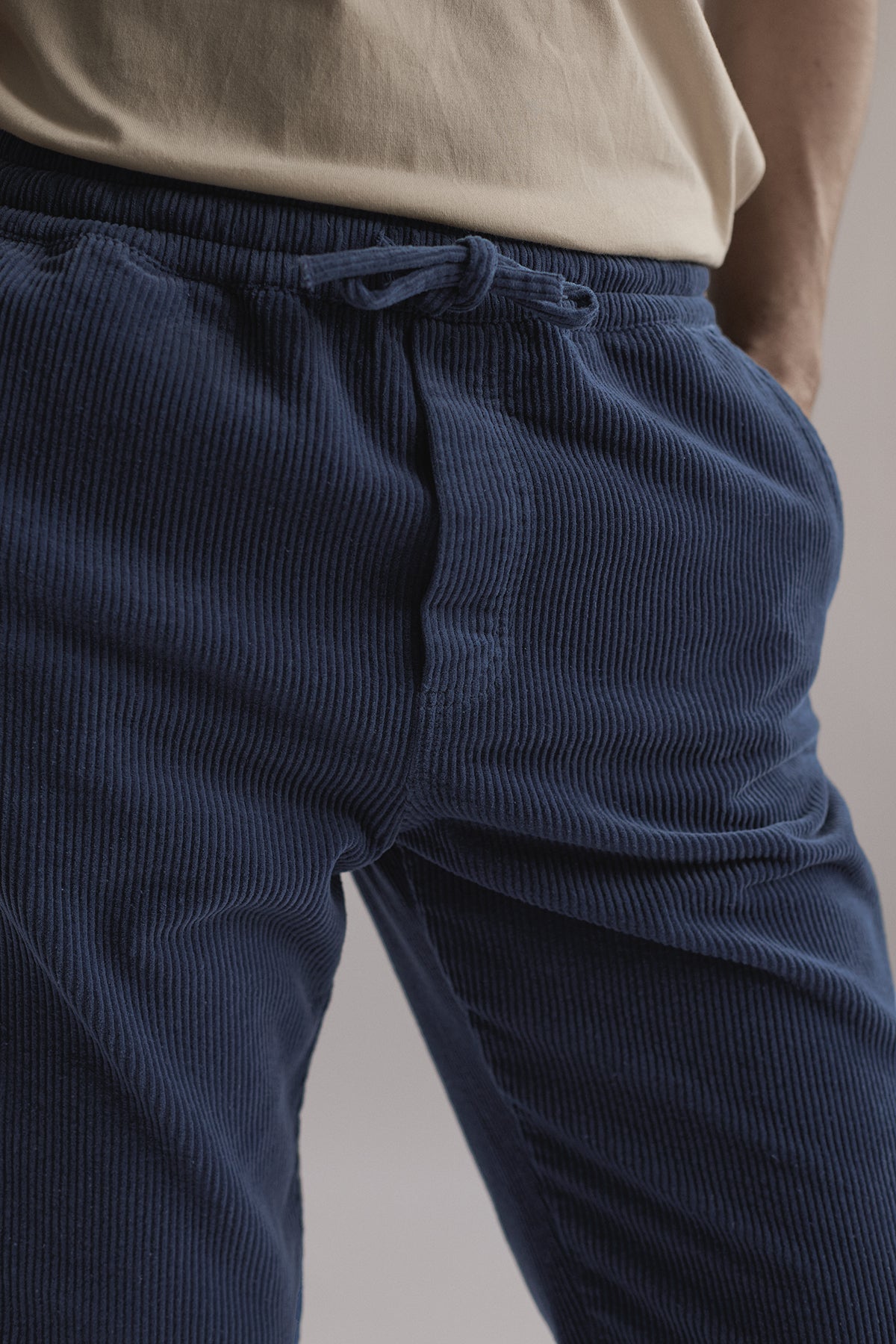 elastic waistband pants with fabric drawstring