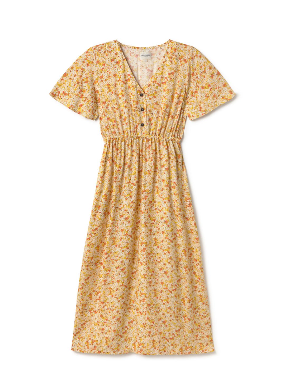 Golden flowers print dress women front