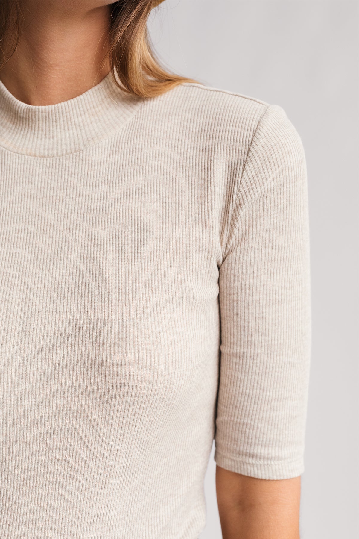 soft ribbed fabric ecru top made from recycled materials