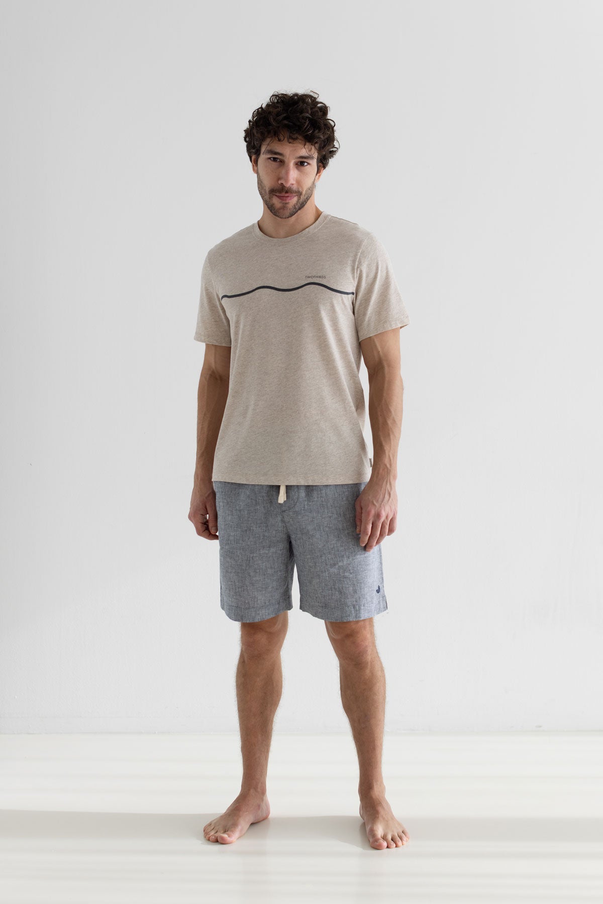 Lino graphic tshirt men striped shorts full body view front