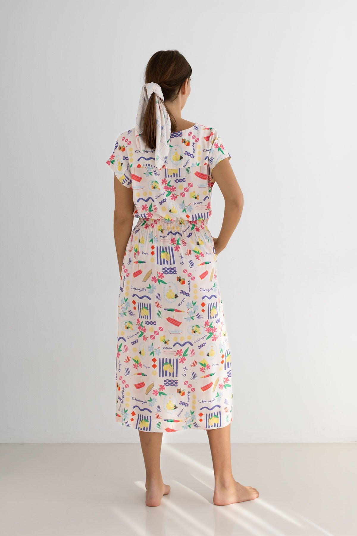 Patterned viscose dress women full body view back