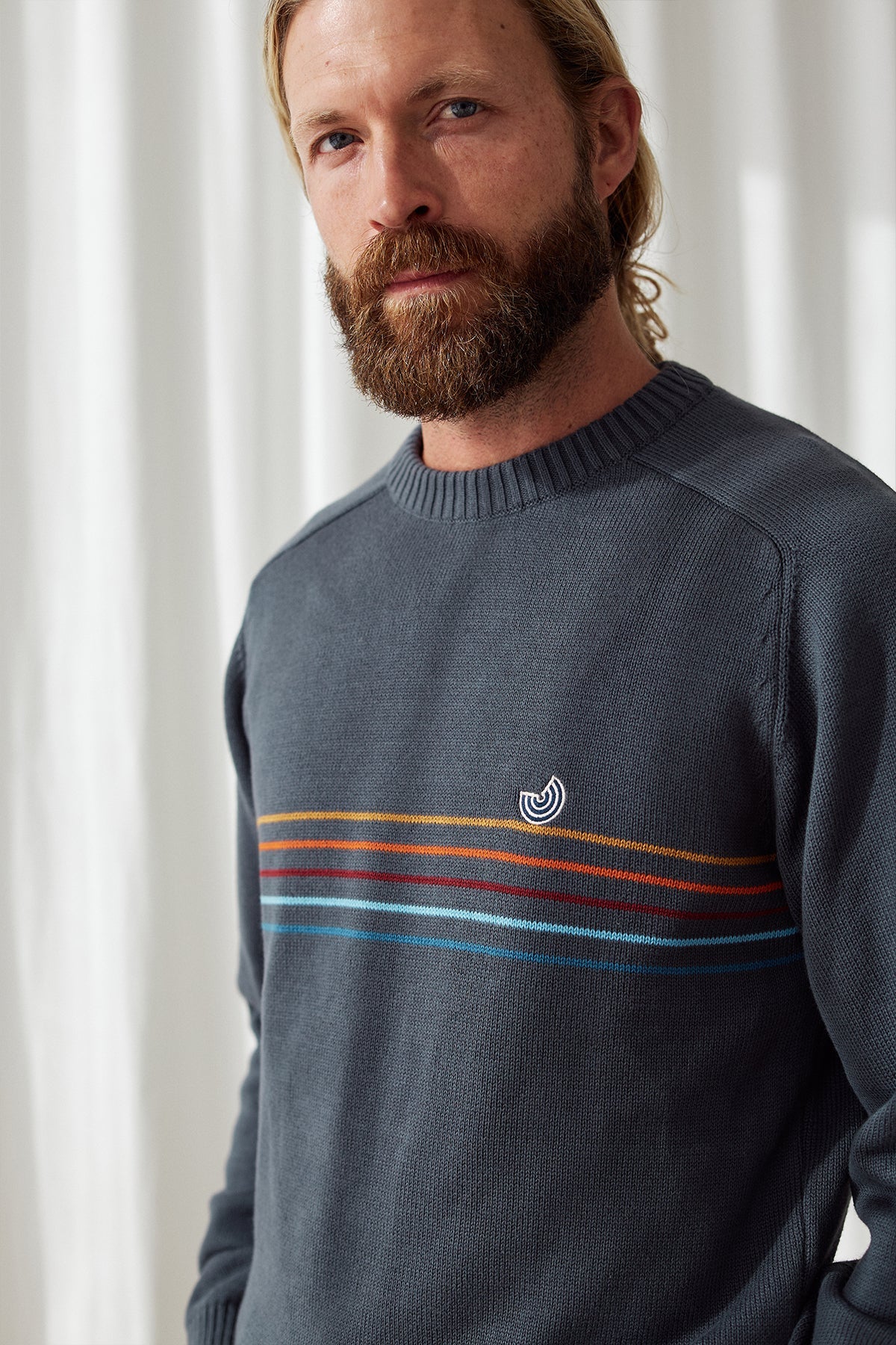 Sustainable crewneck with ocean stripes