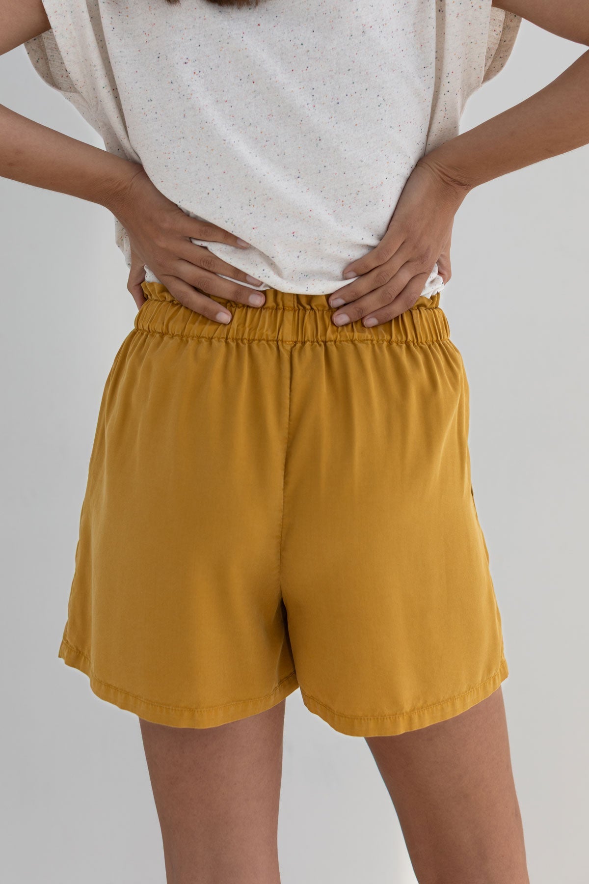 Mustard Lyocell shorts women wear view back