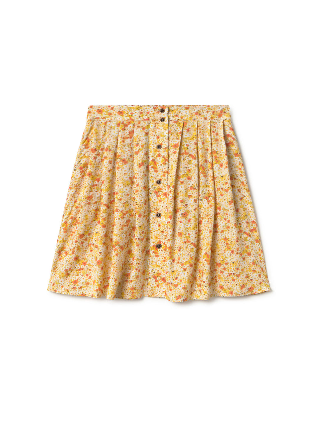 Golden flowers button-down skirt women front