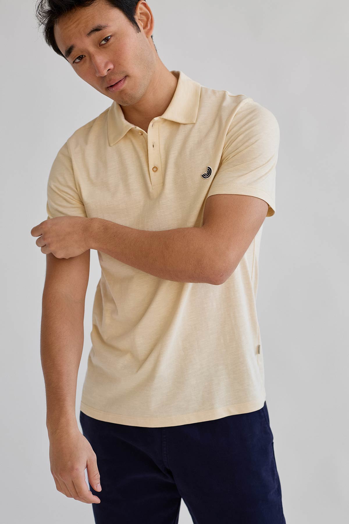meta-hover, classic organic cotton ecru polo shirt
