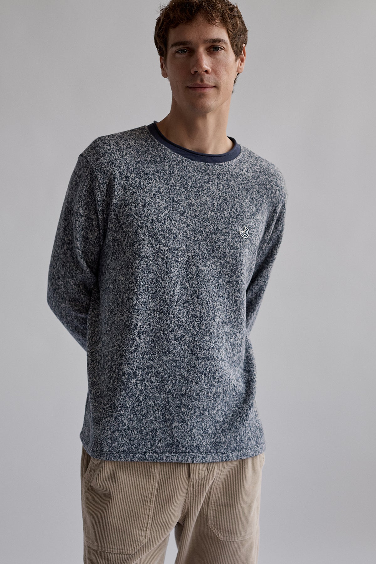 meta-hover, soft fleece-style texture sweatshirt in navy melange