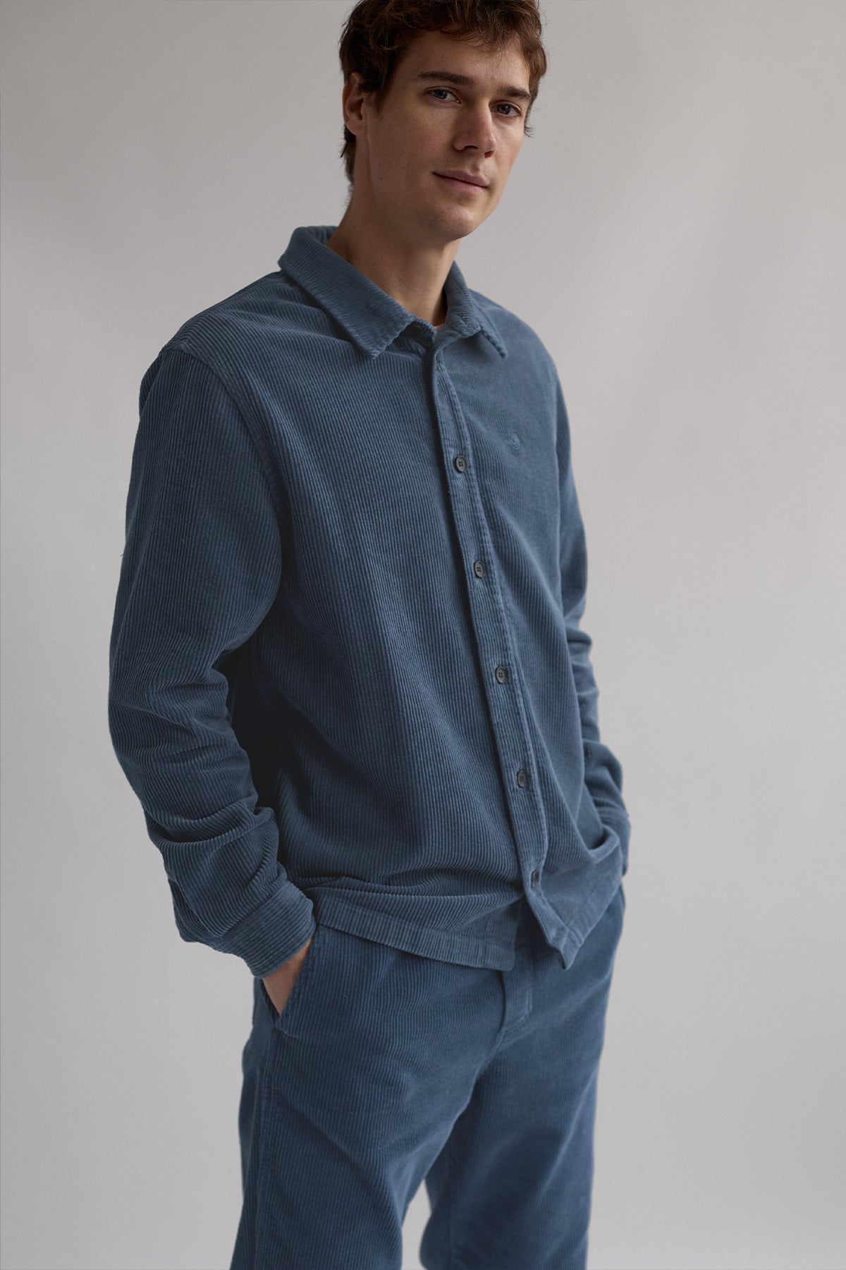 meta-hover, organic corduroy overshirt with soft ribbed texture