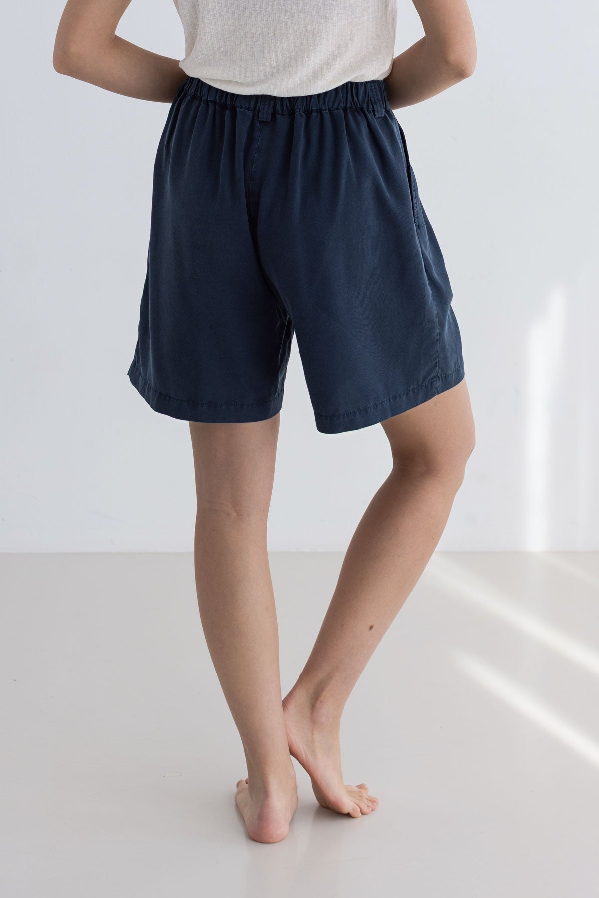 Blue night shorts women wear view back