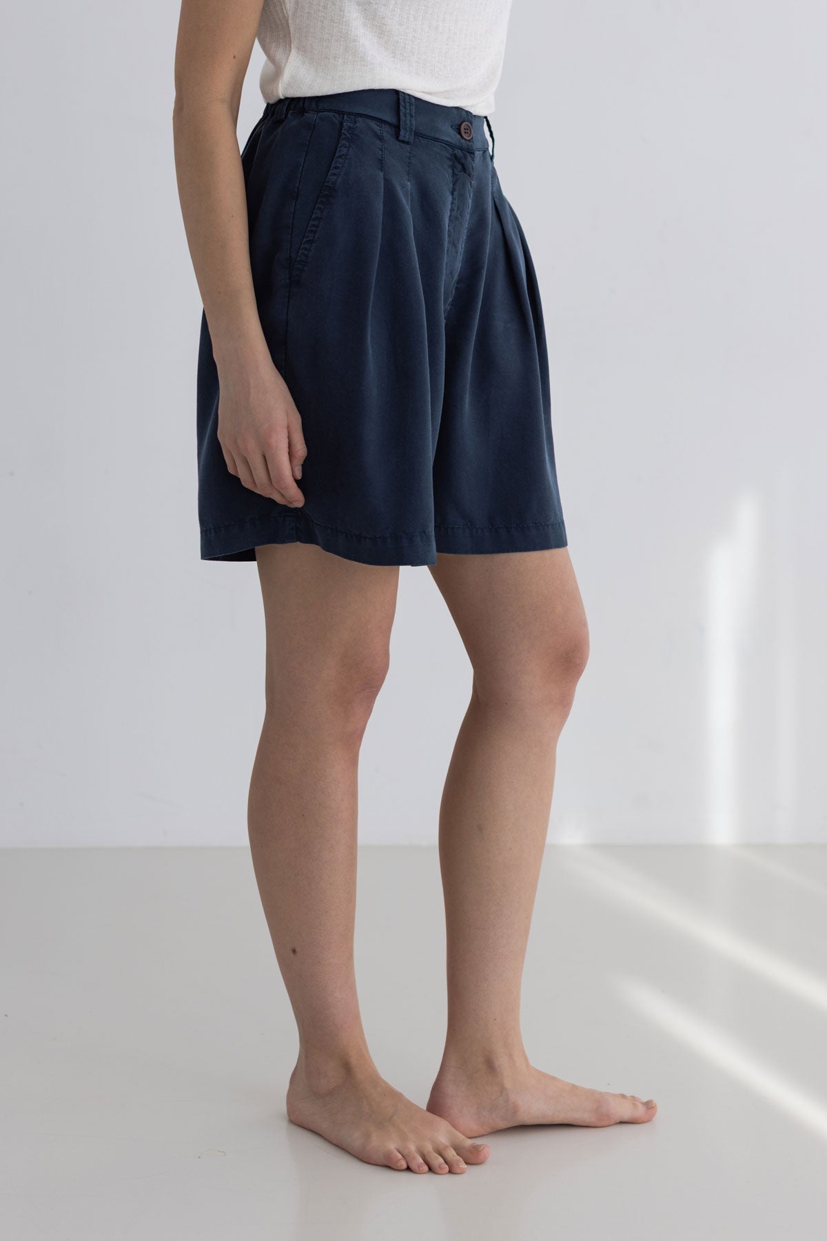 Blue night shorts women wear view front