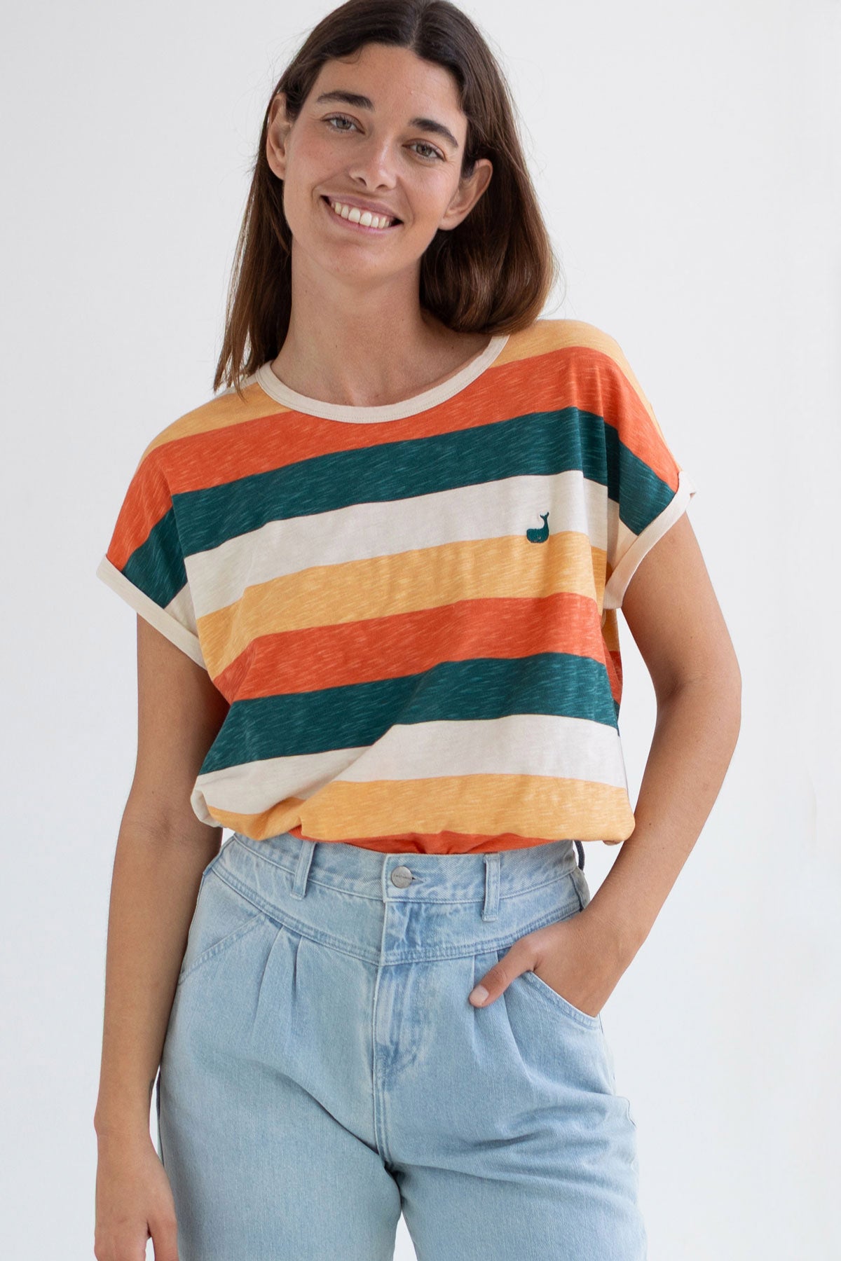 striped top whale embroidered