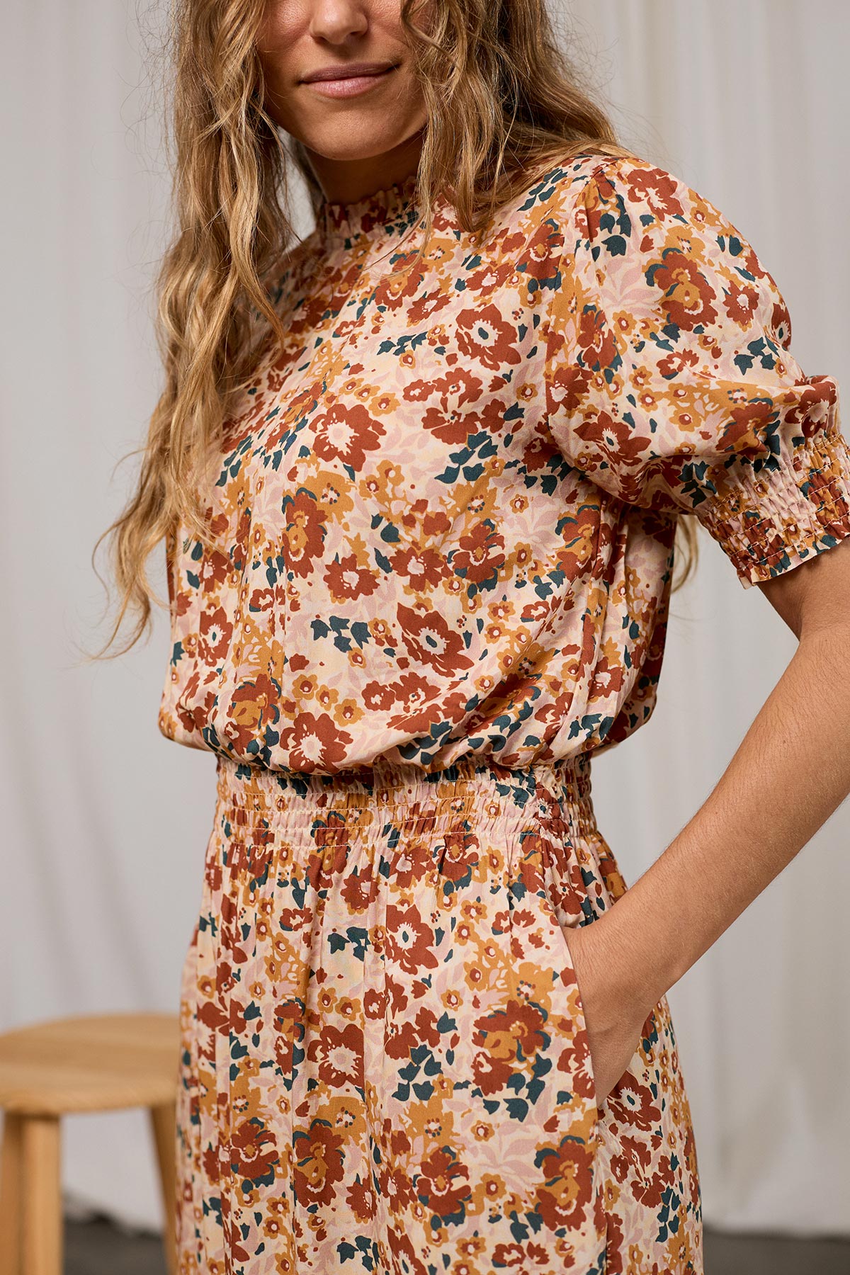 rose floral viscose midi dress
