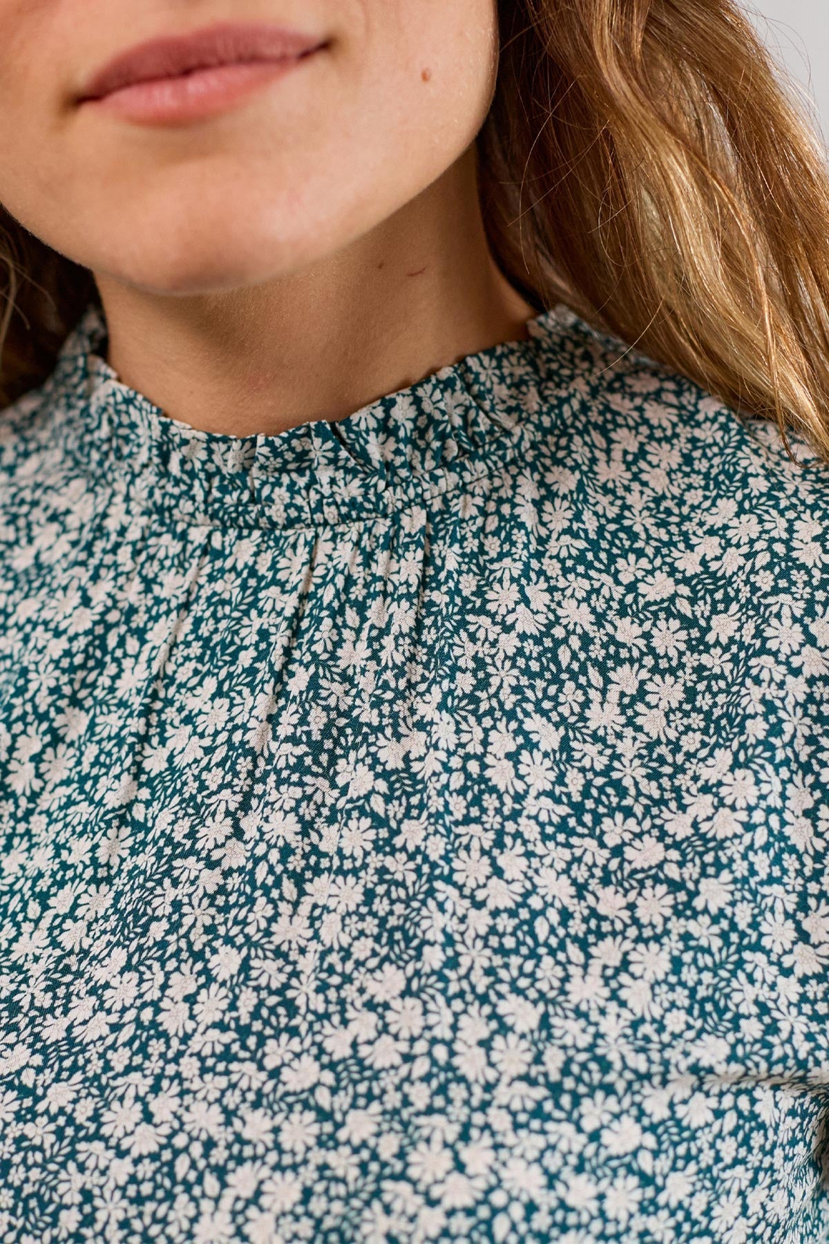 small flower print dress with gathered details