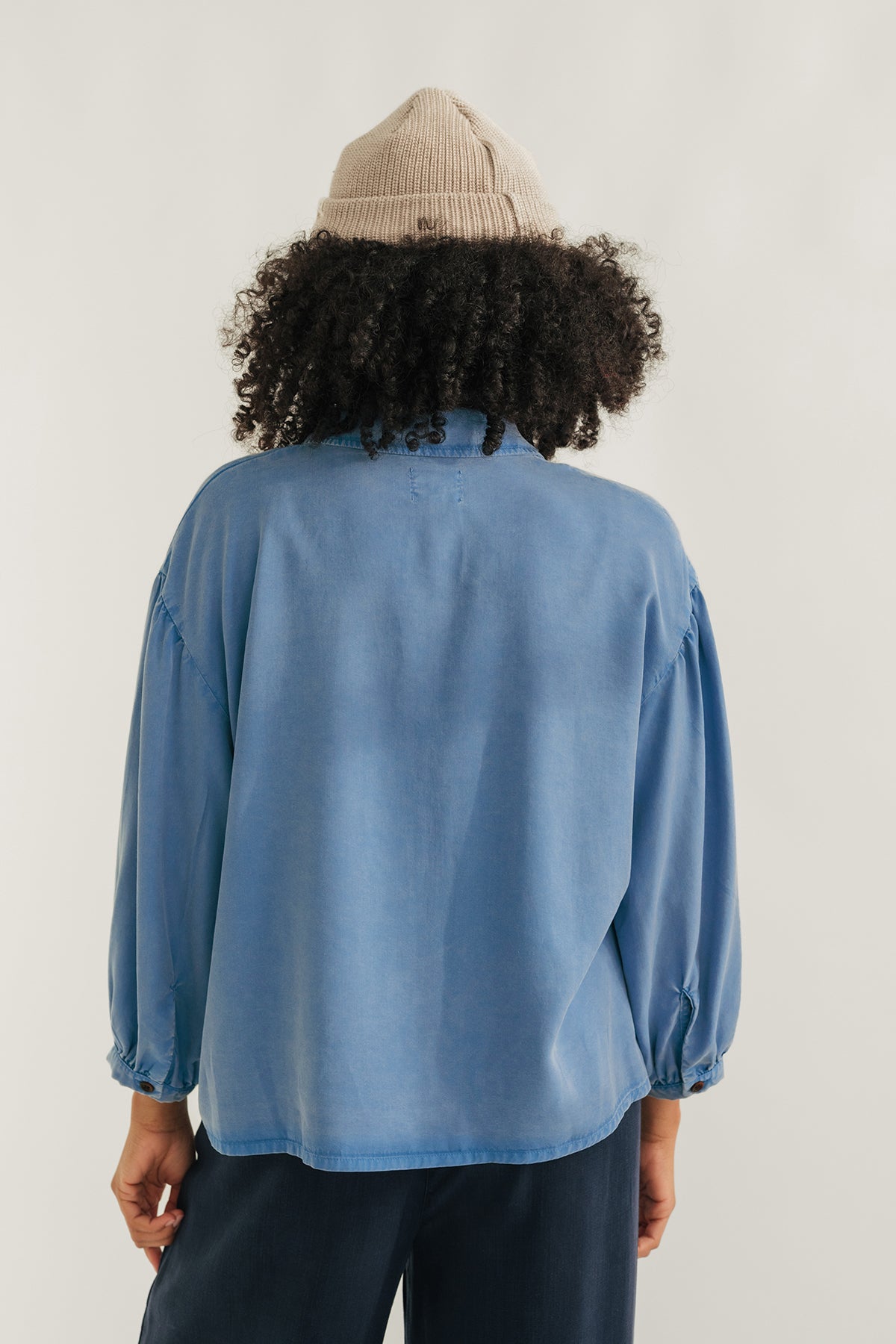 mid-season blue shirt with soft drape