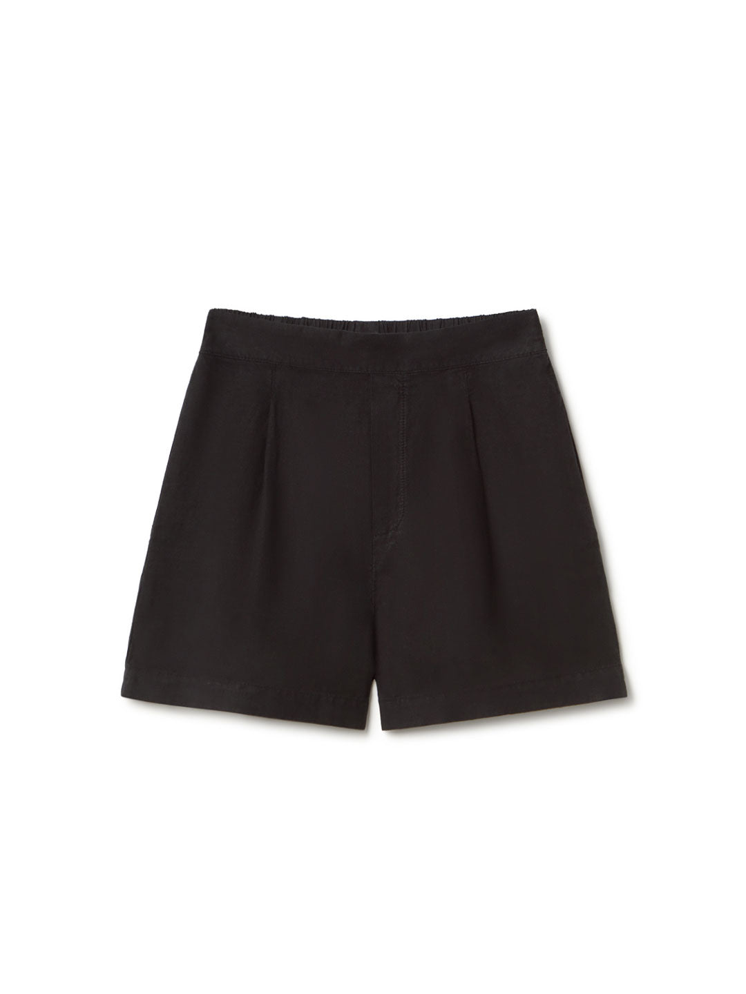 Black linen shorts women front