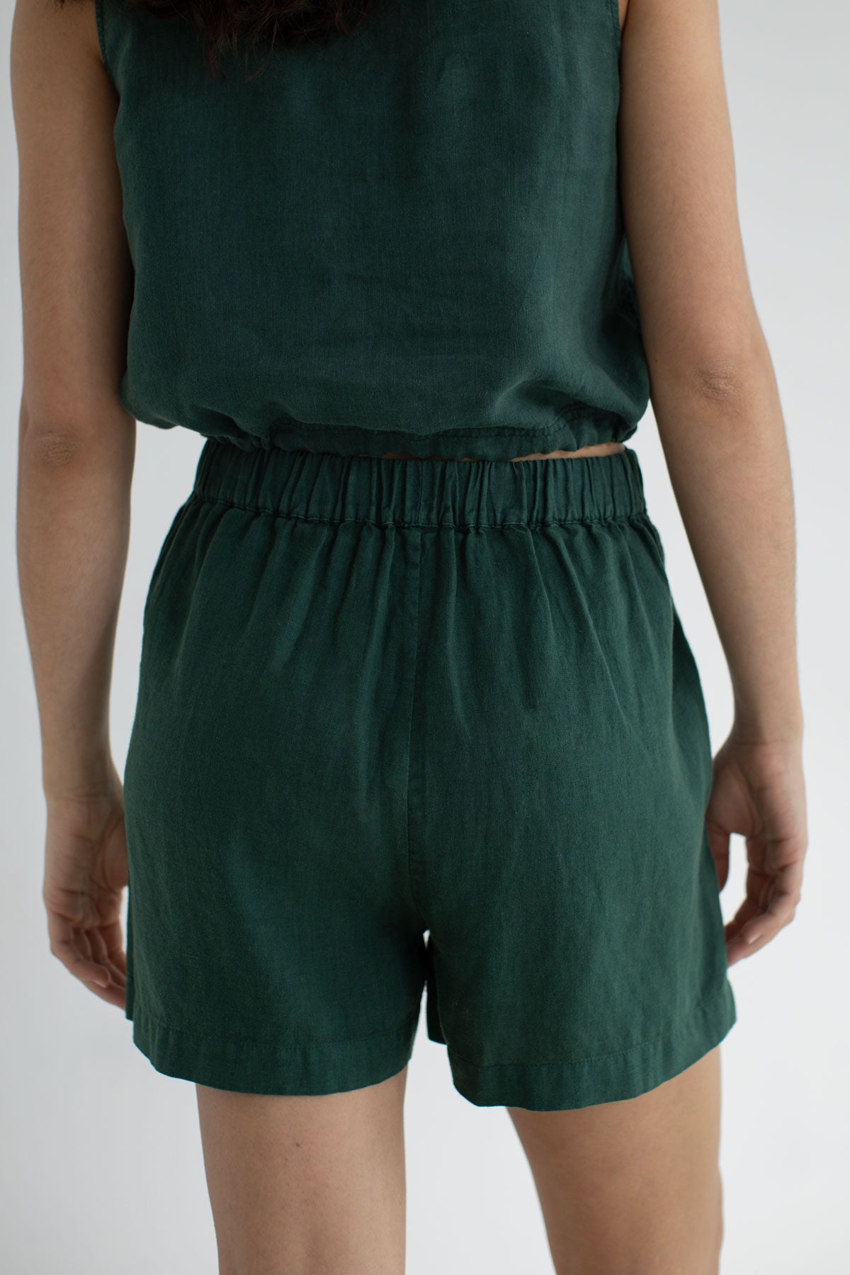 Garden green linen shorts women green top wear view back