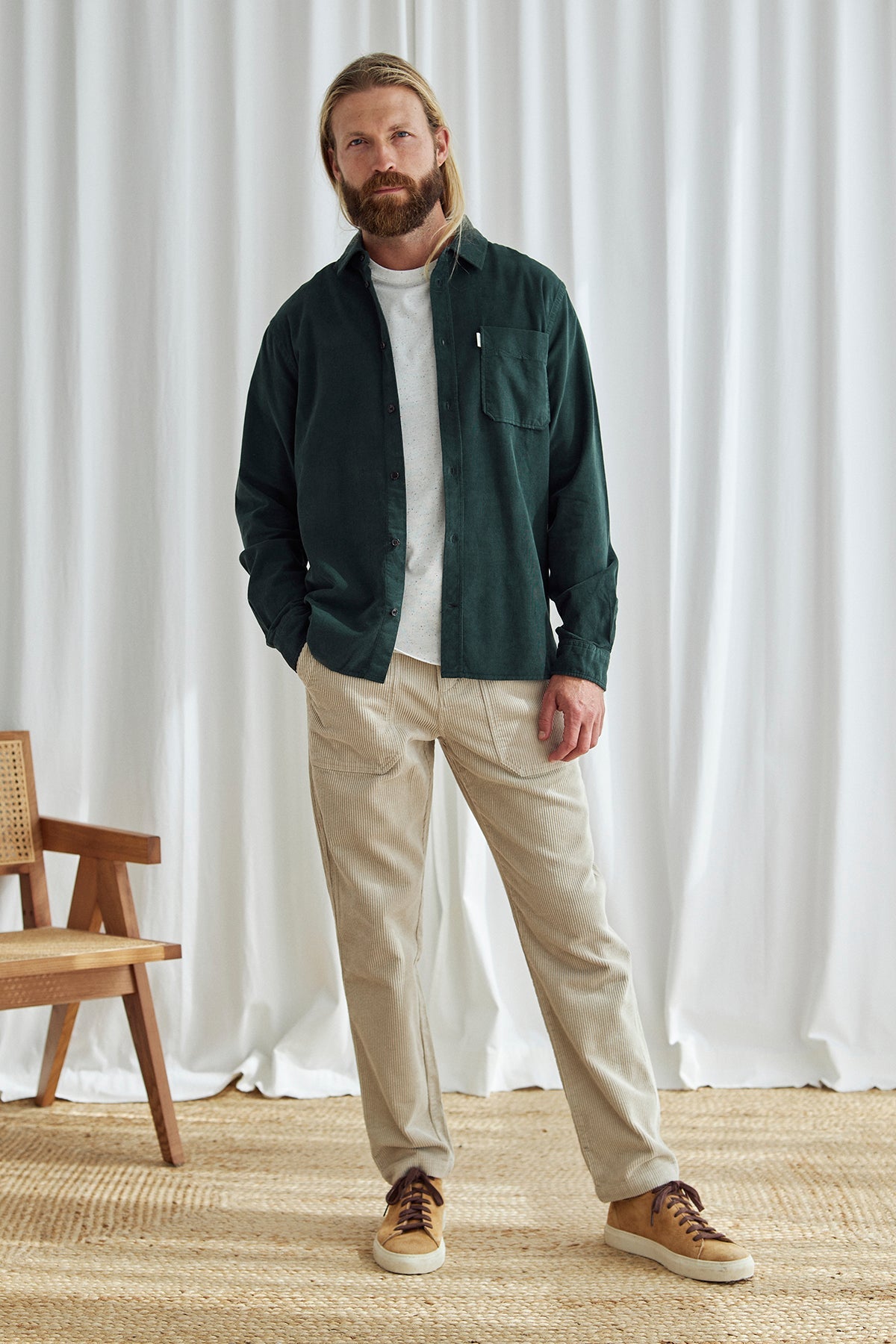 Vegan micro-cord shirt in green