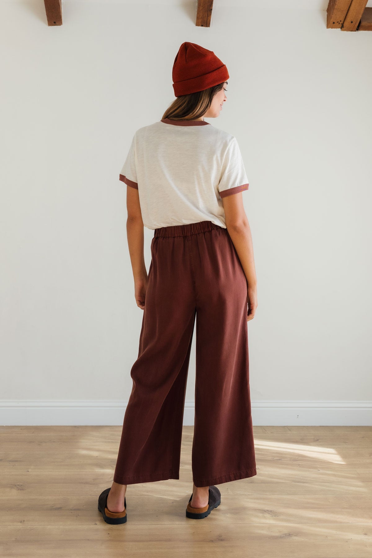 Cream ringer tee with burgundy trim