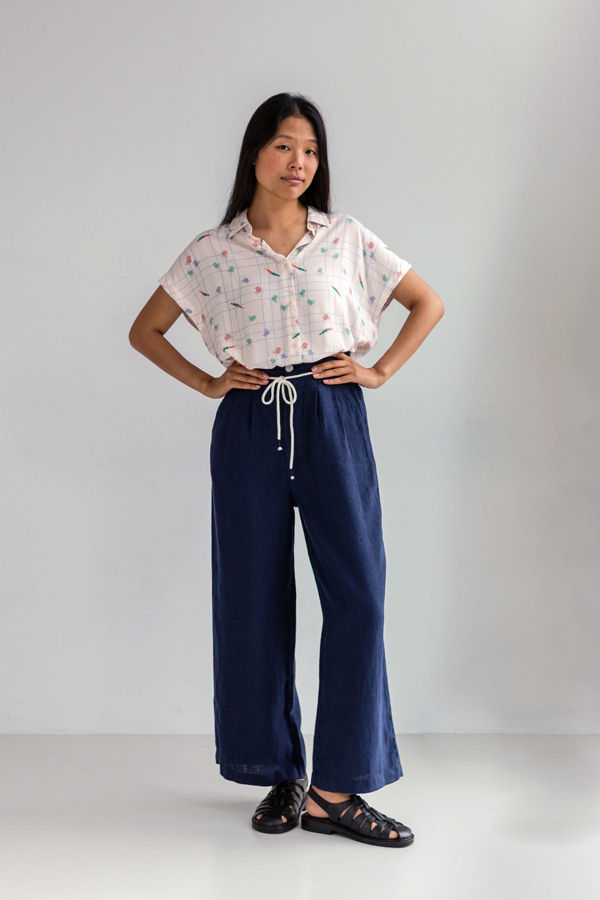 Patterned light weight shirt women full body view front