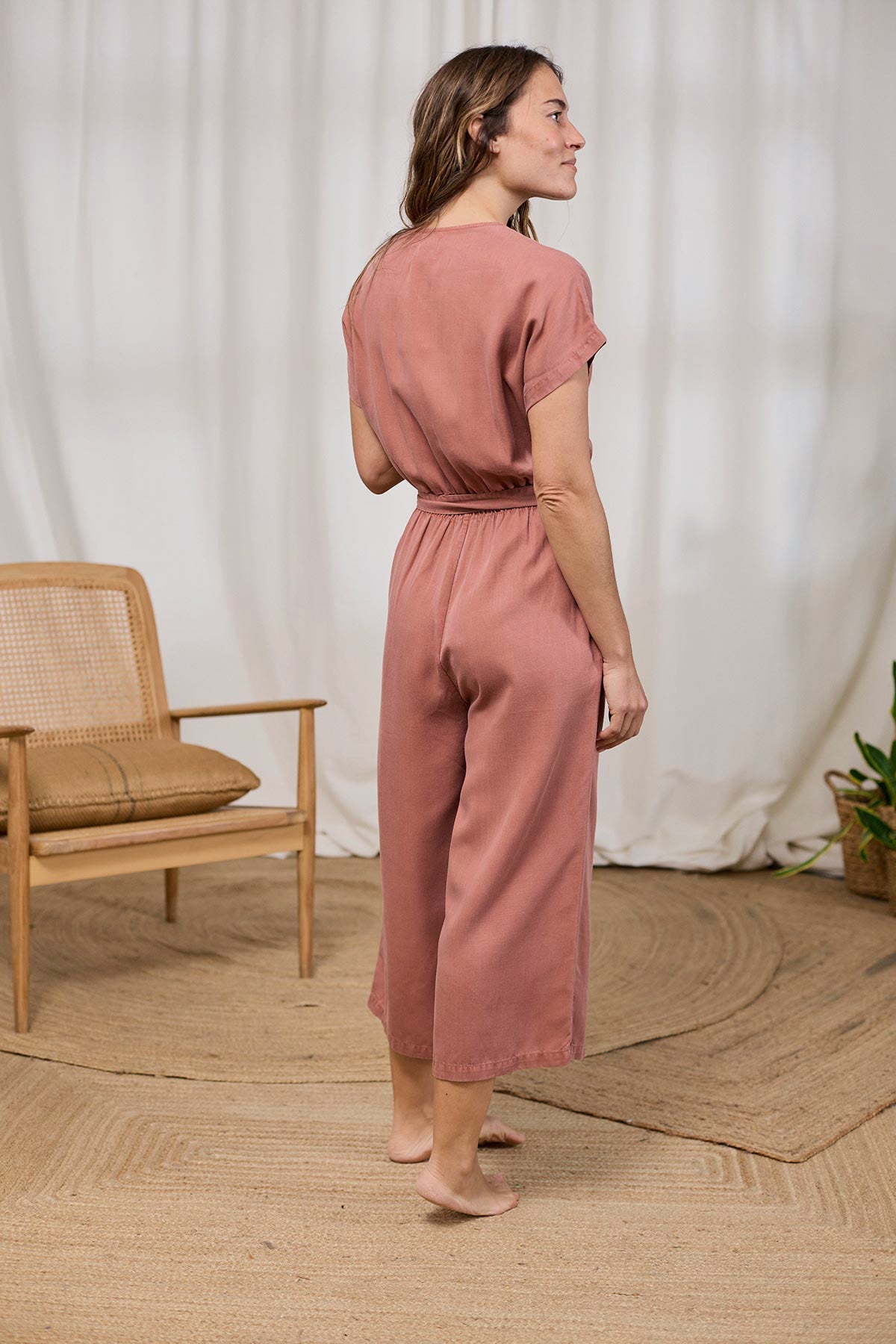capped sleeve wide-leg rose eco jumpsuit