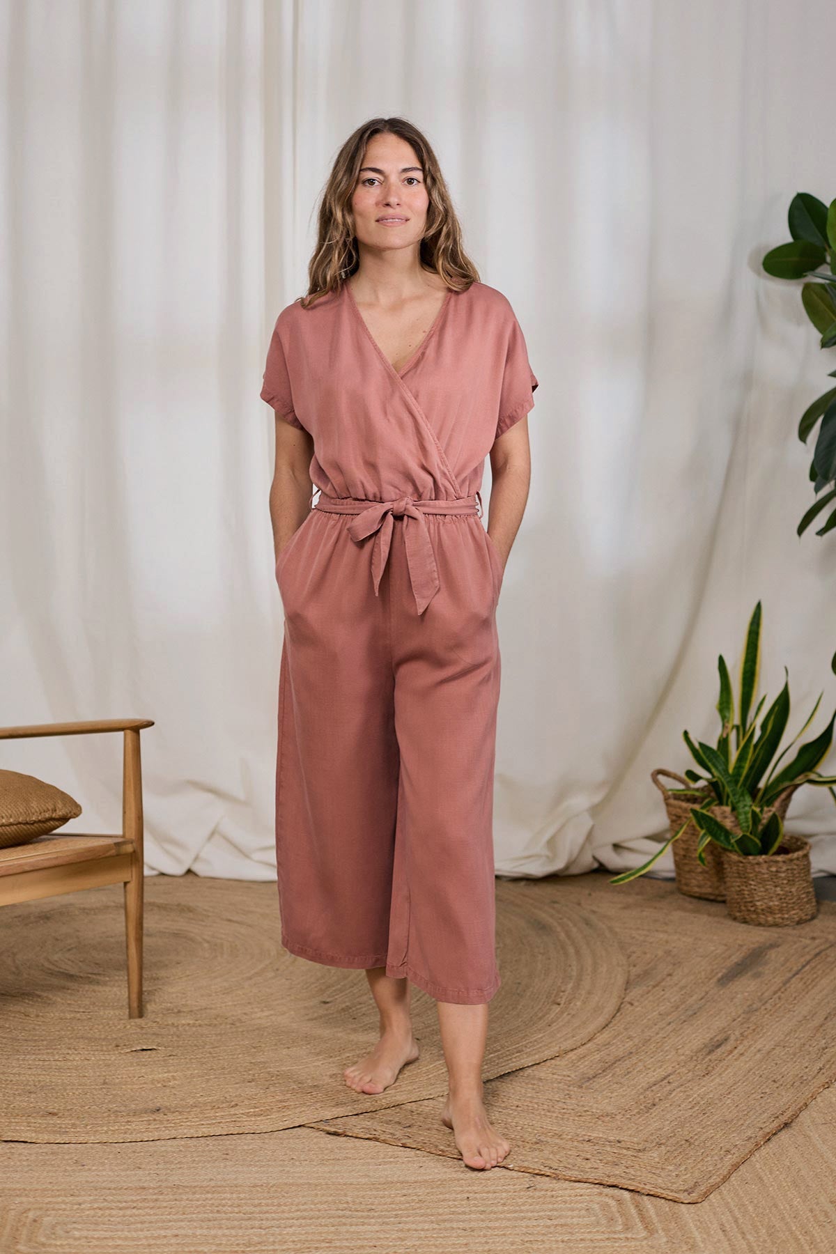 meta-preview, eco-friendly rose wrap overall with wide leg