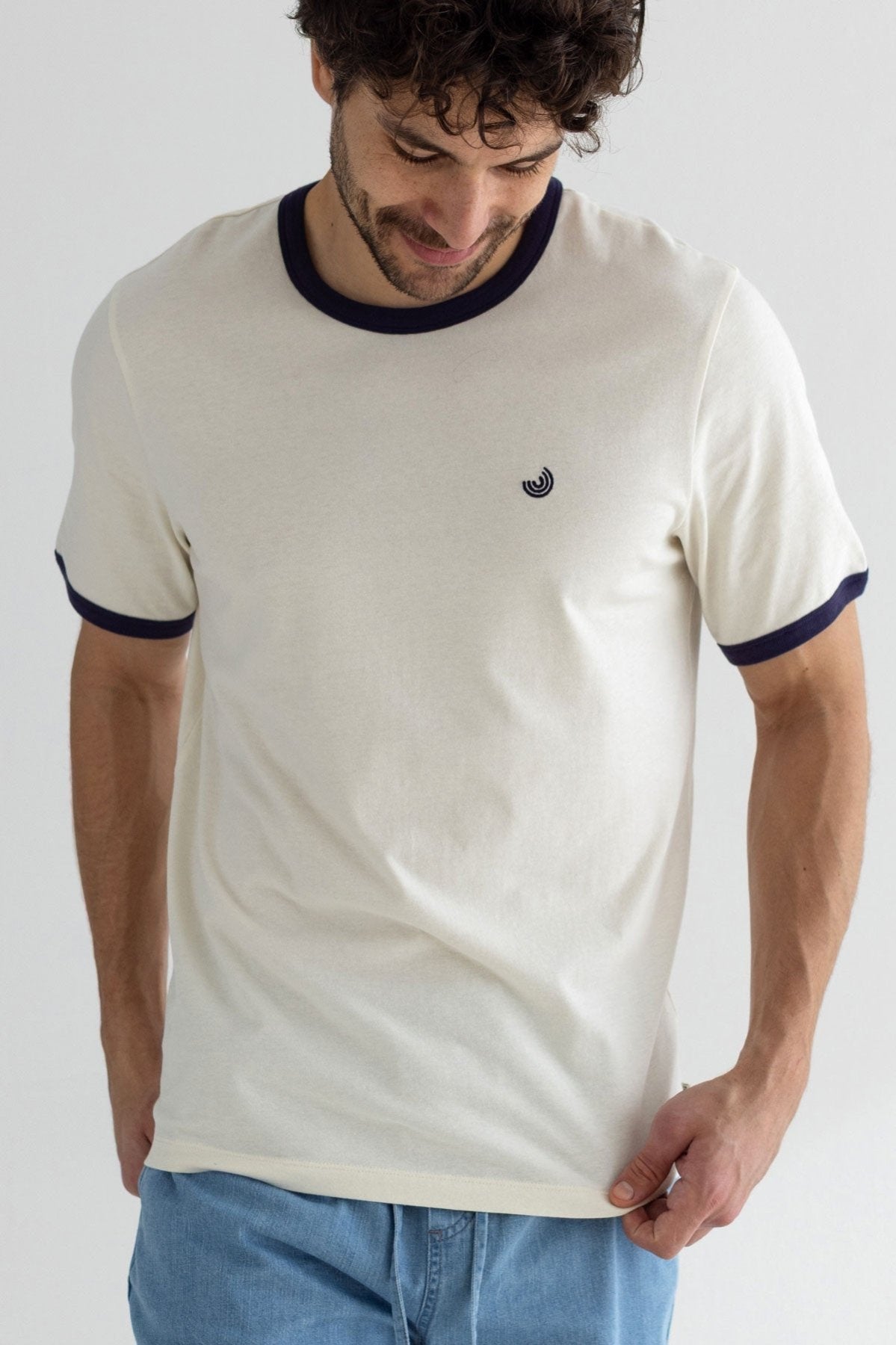 White blue tshirt men detail front