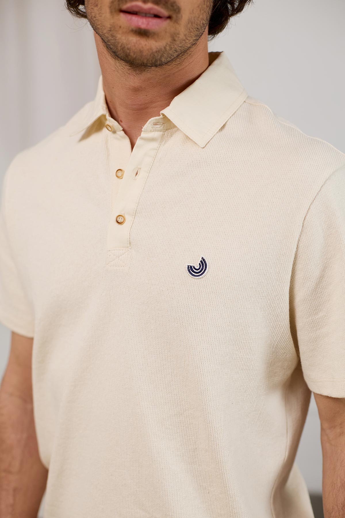 ecru lightweight waffle texture polo