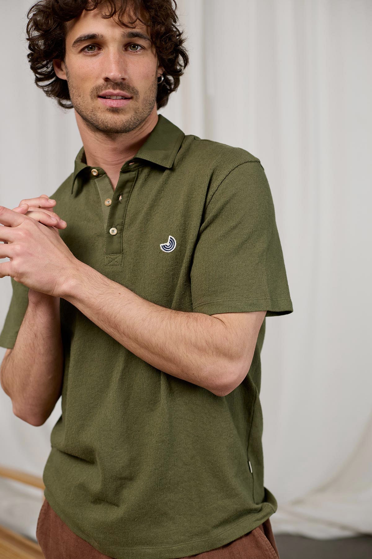 meta-hover, ivy green organic cotton polo