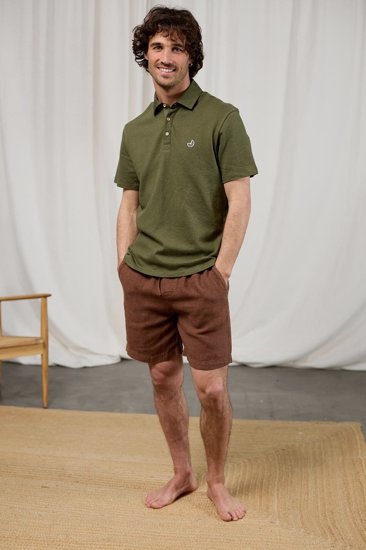 green waffle-textured summer shirt for men