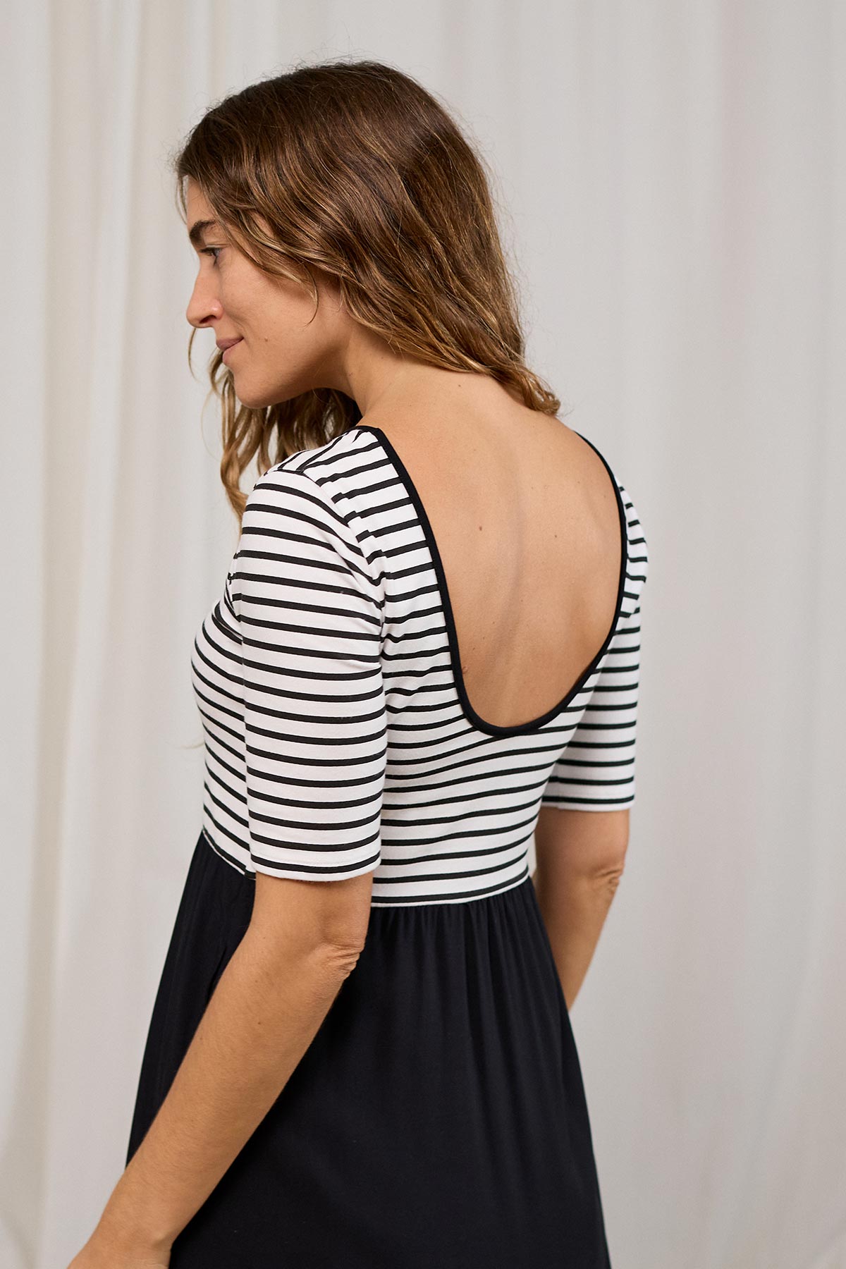 black breathable fabric dress with scoop backline