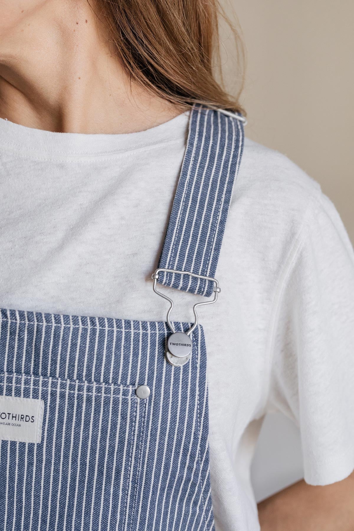 vegan blue striped dungarees