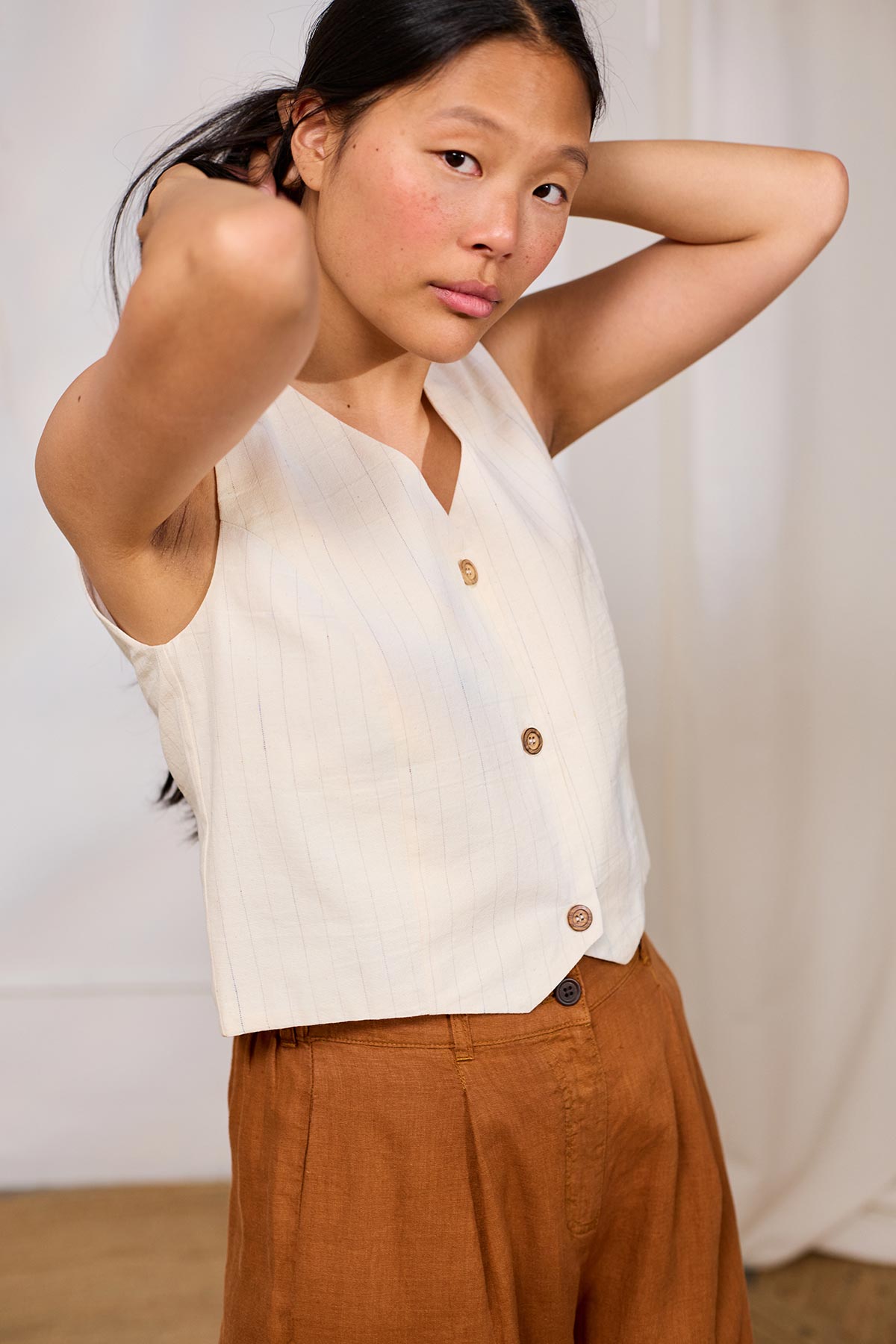 meta-hover, striped organic cotton waistcoat