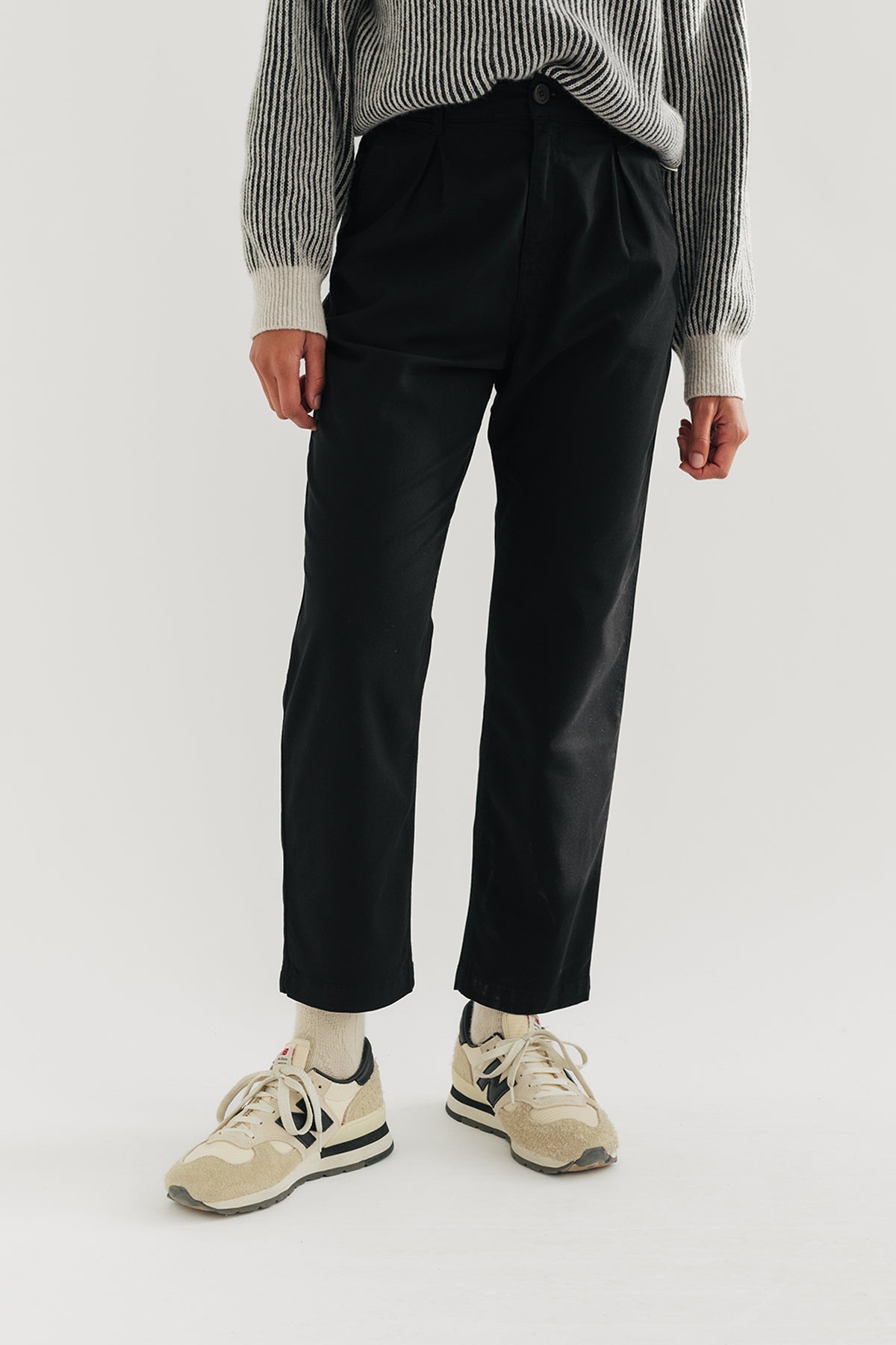 meta-hover, smooth botanic fiber straight-leg black pants
