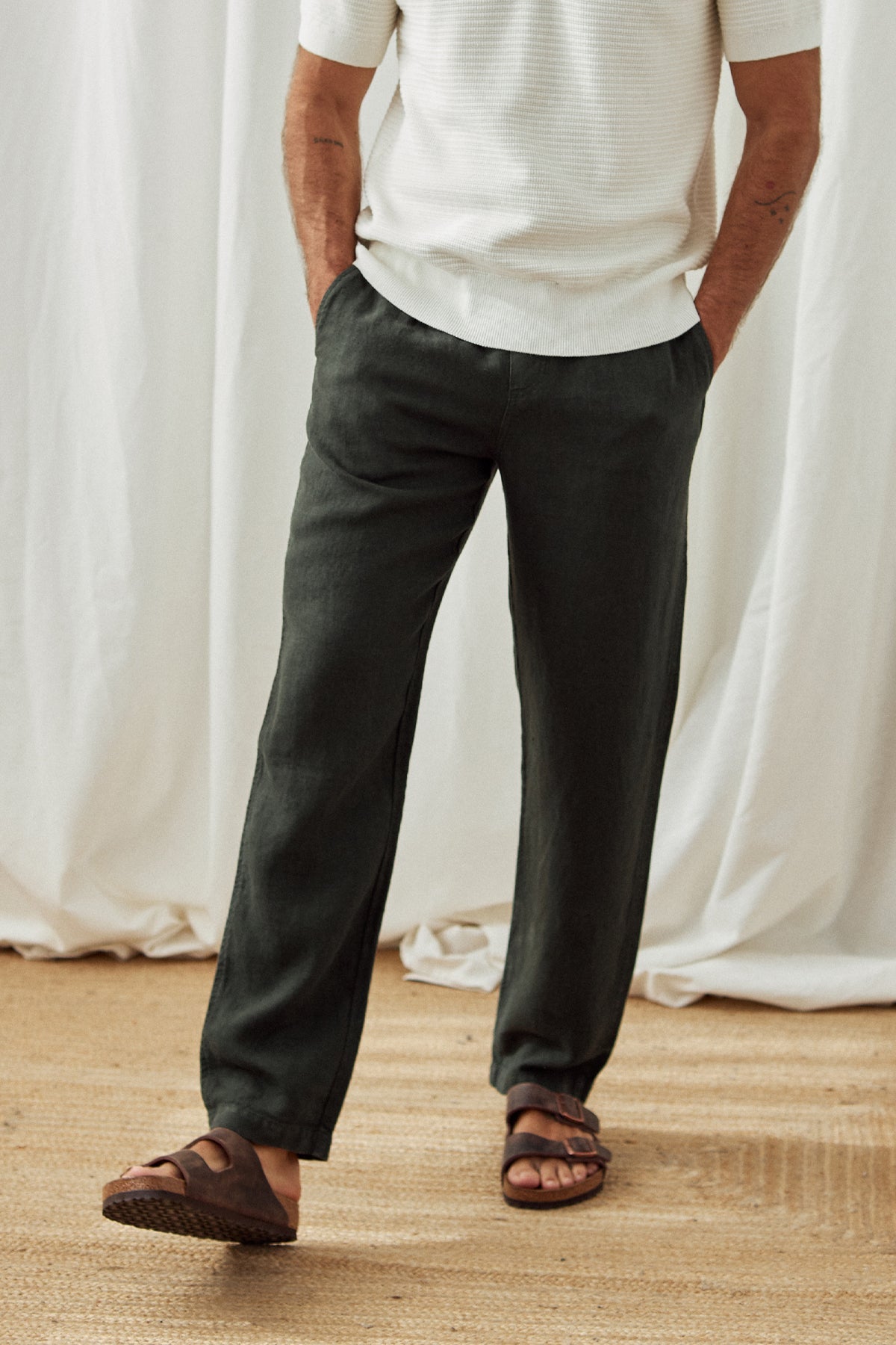 ivy green linen trousers