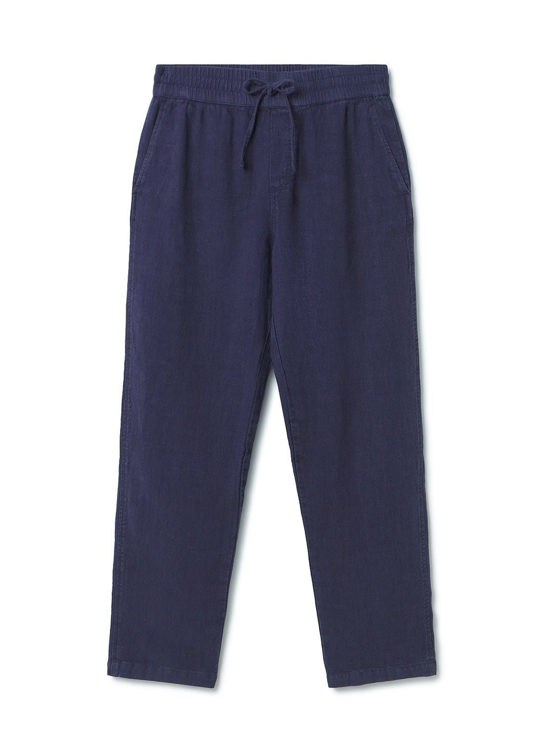 Navy blue heavy linen pants men front