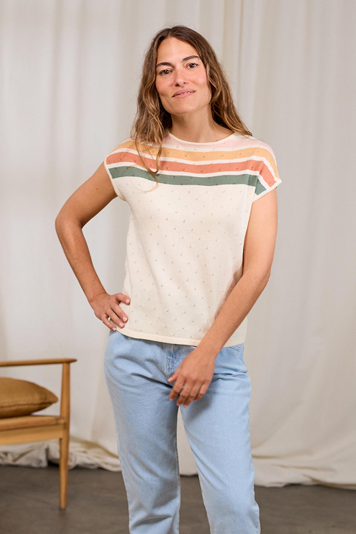 loose seamless shoulders cropped sleeves top