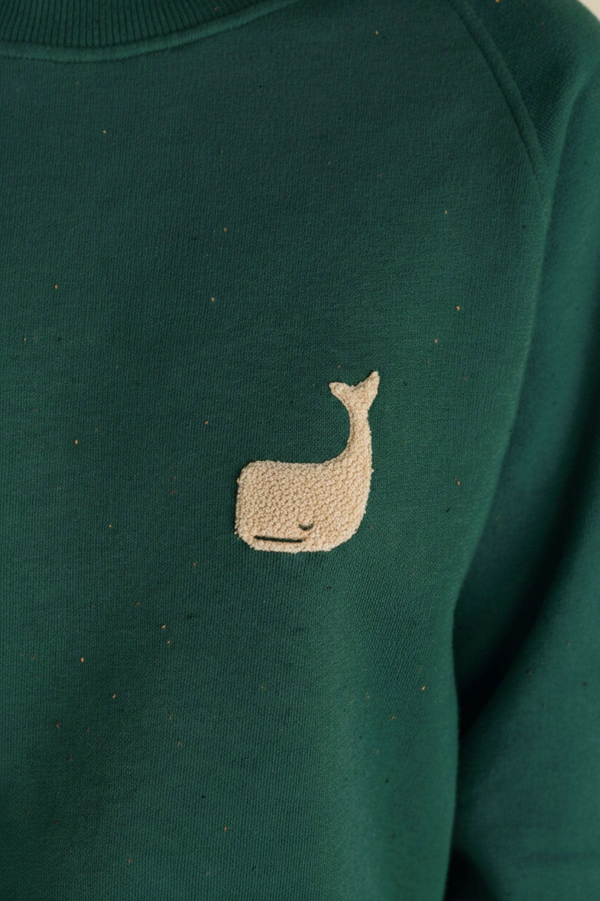Dark green organic cotton sweatshirt women detail front