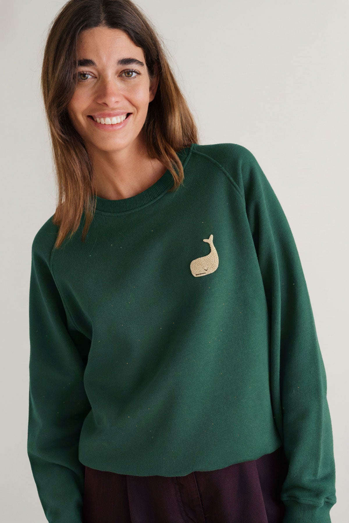 Dark green organic cotton sweatshirt women wear view front