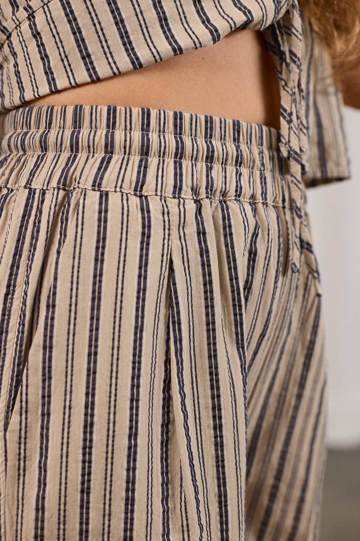 summer navy striped pants with elastic waist