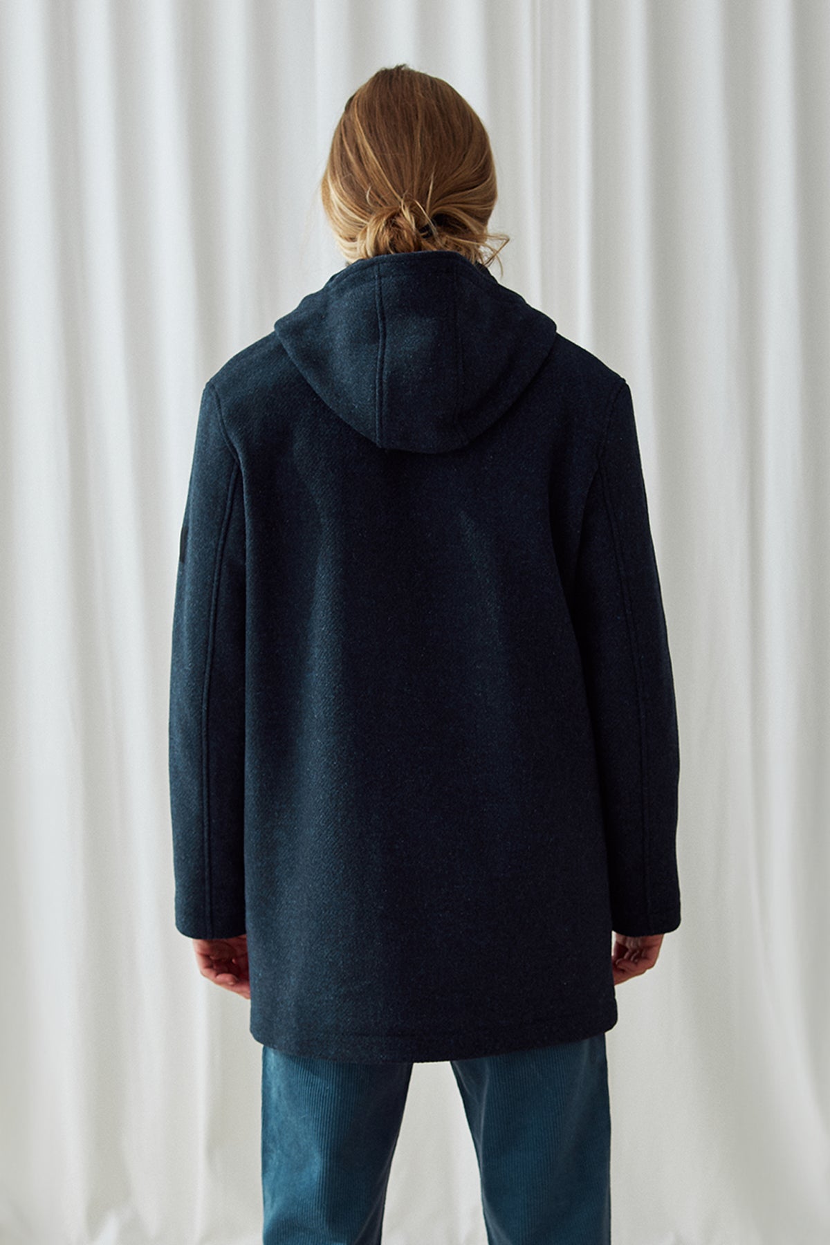 navy wool hooded jacket for men