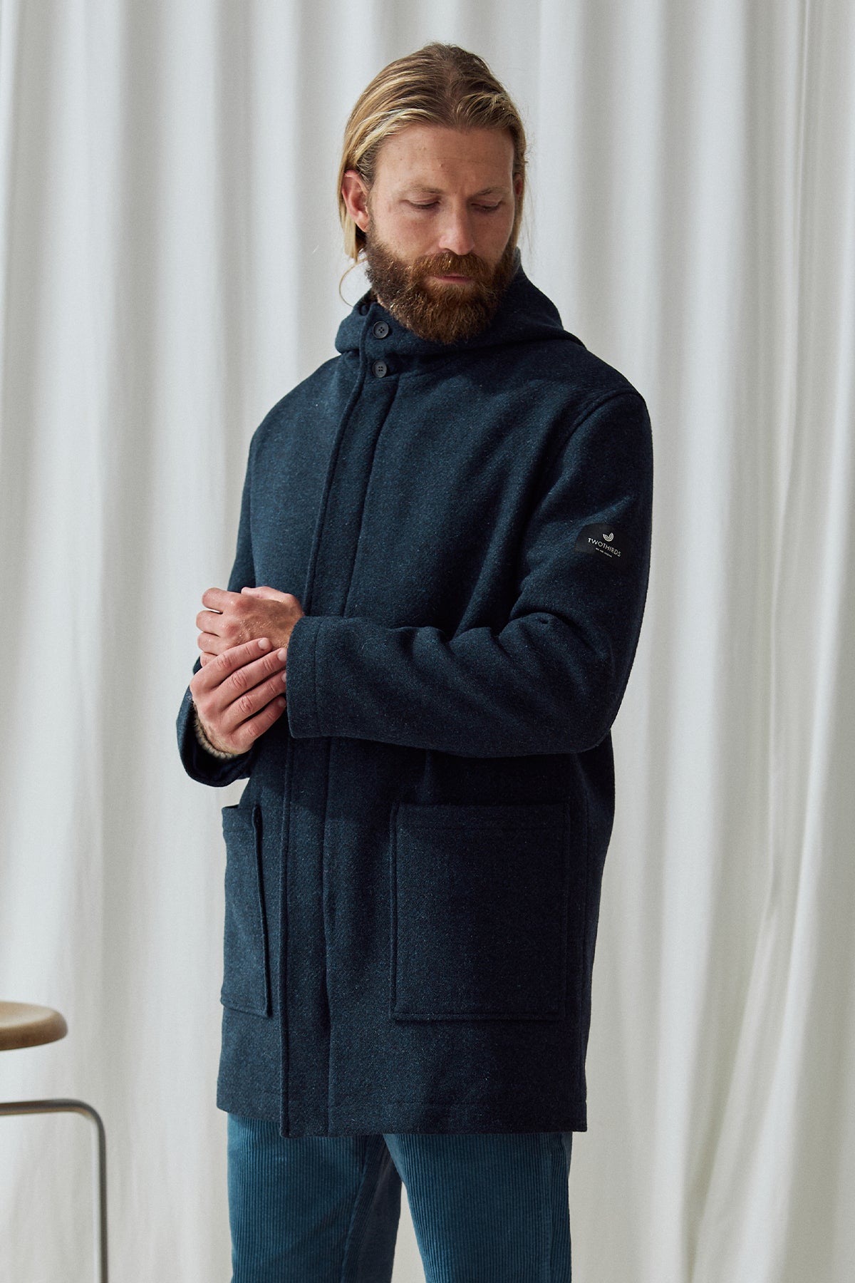 warm wool jacket with hood for men