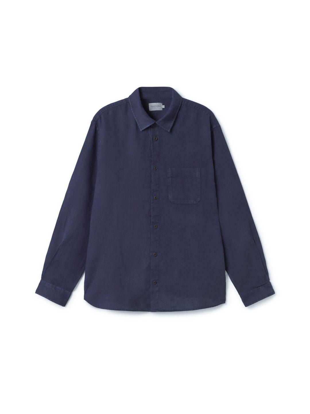 Navy blue linen shirt men front