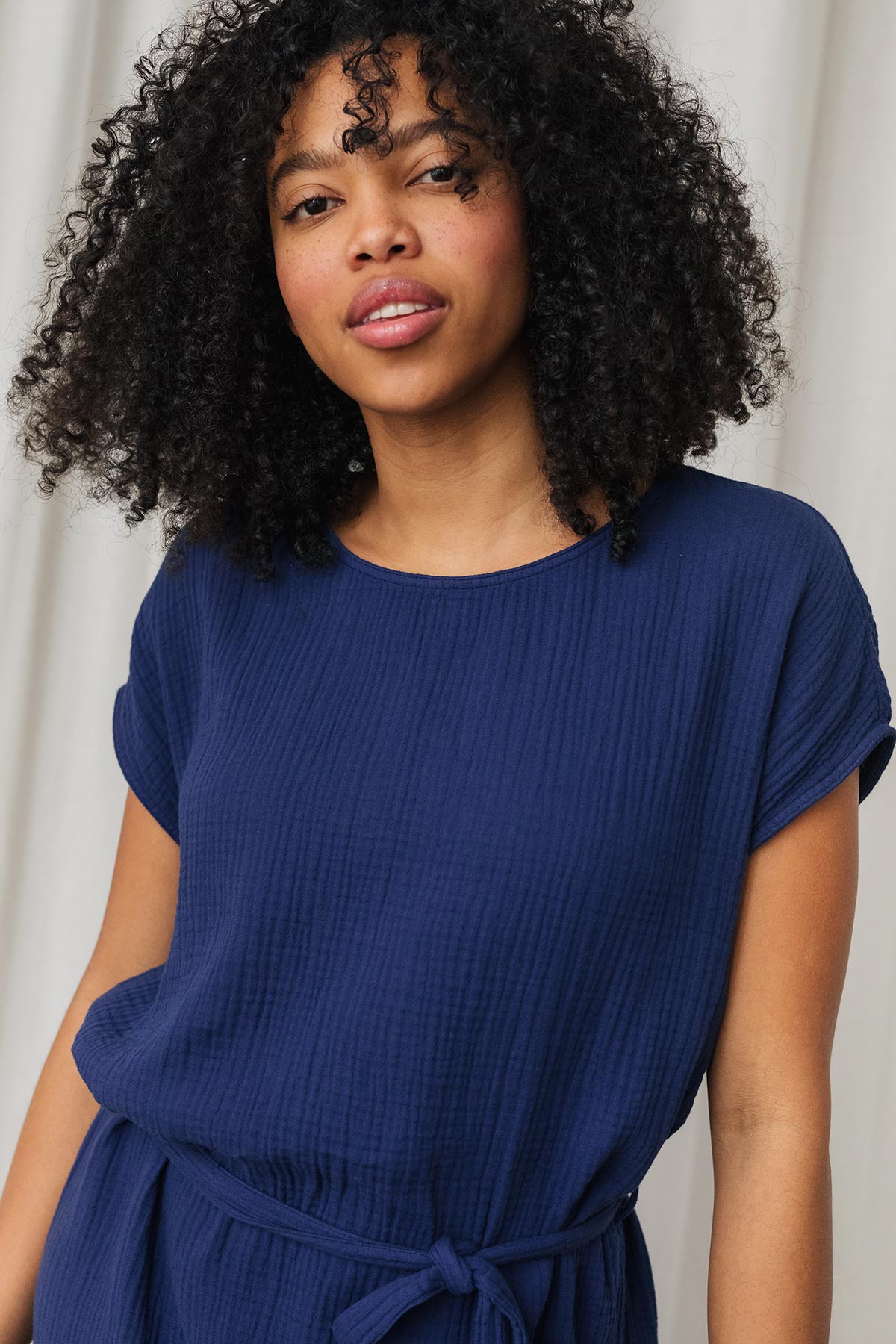 meta-preview, minimalist blue dress with soft fabric