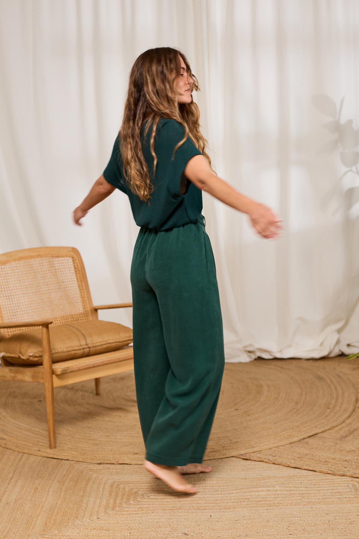 soft garden green wide-leg pants made from TENCEL™