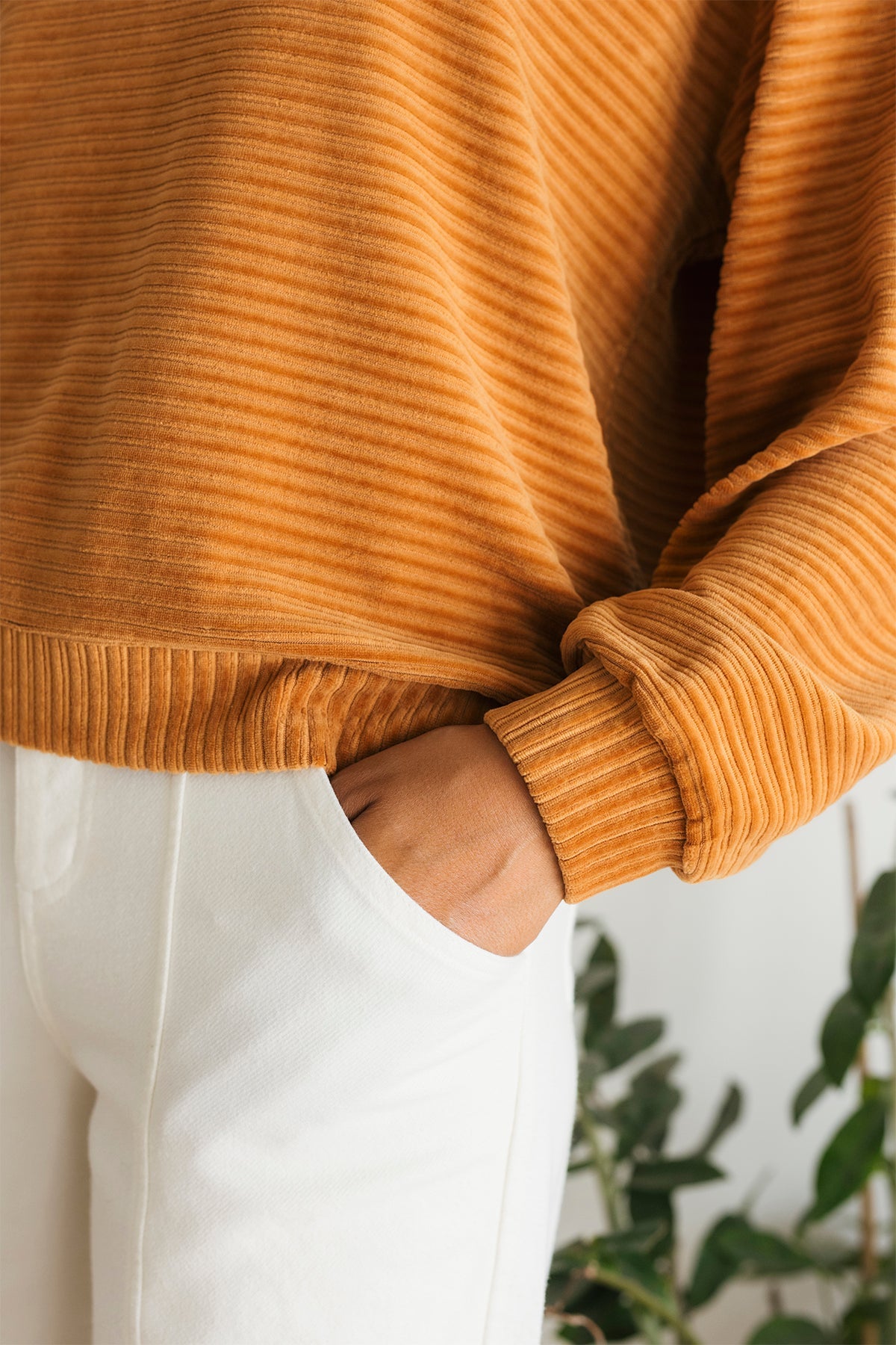 lightweight ribbed mustard organic cotton sweatshirt